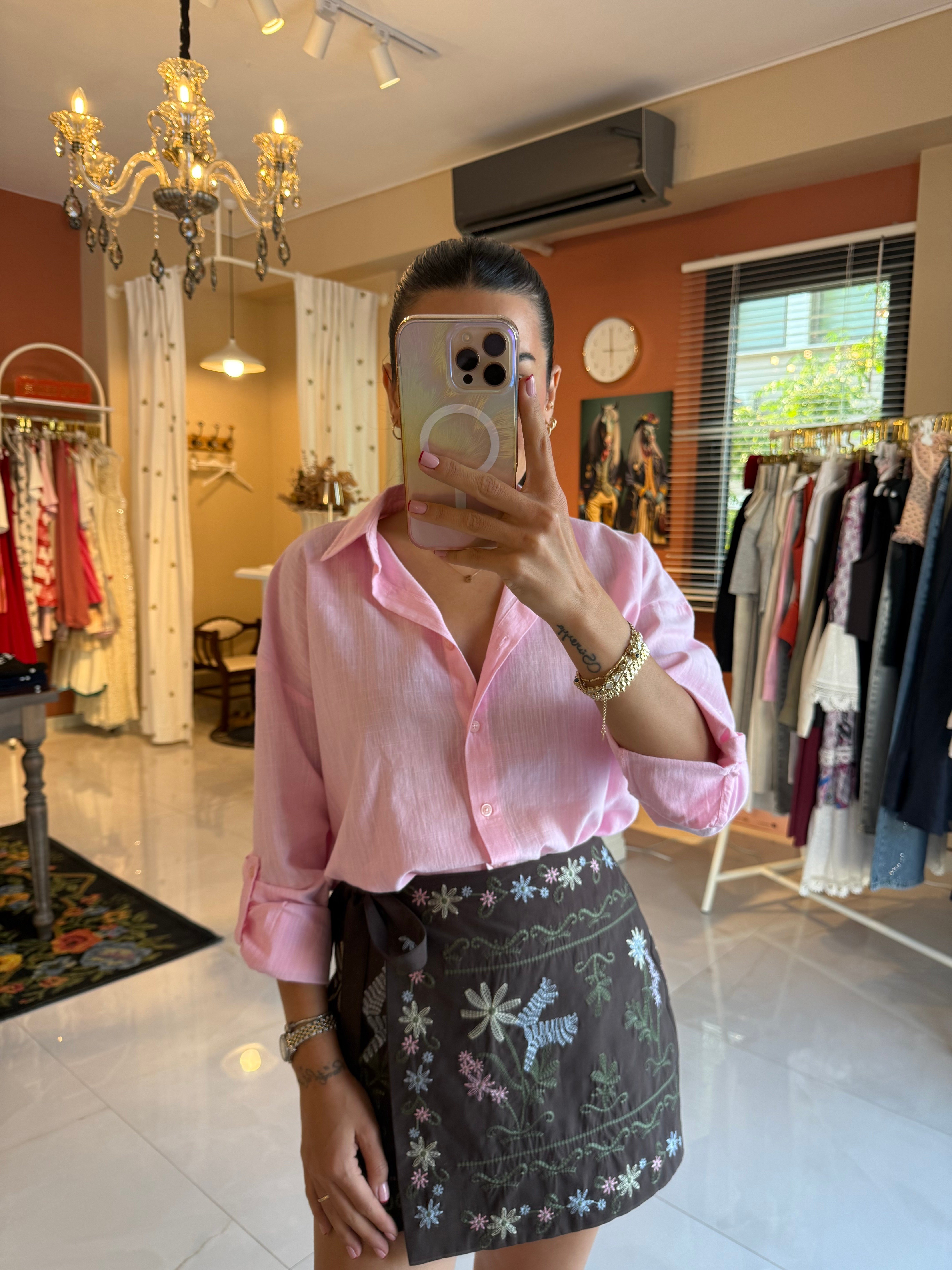 Pembe Keten Gömlek