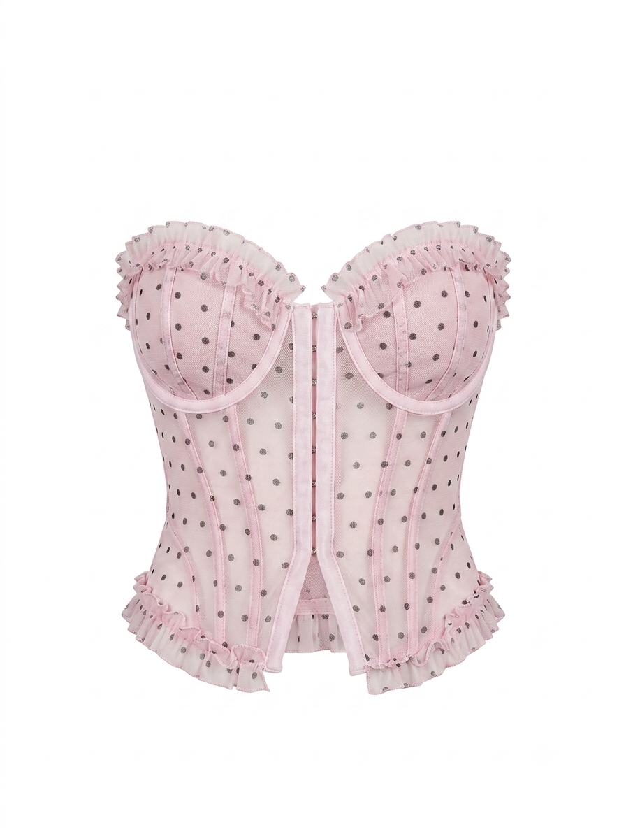 Pembe Puantiyeli Transparan Korse
