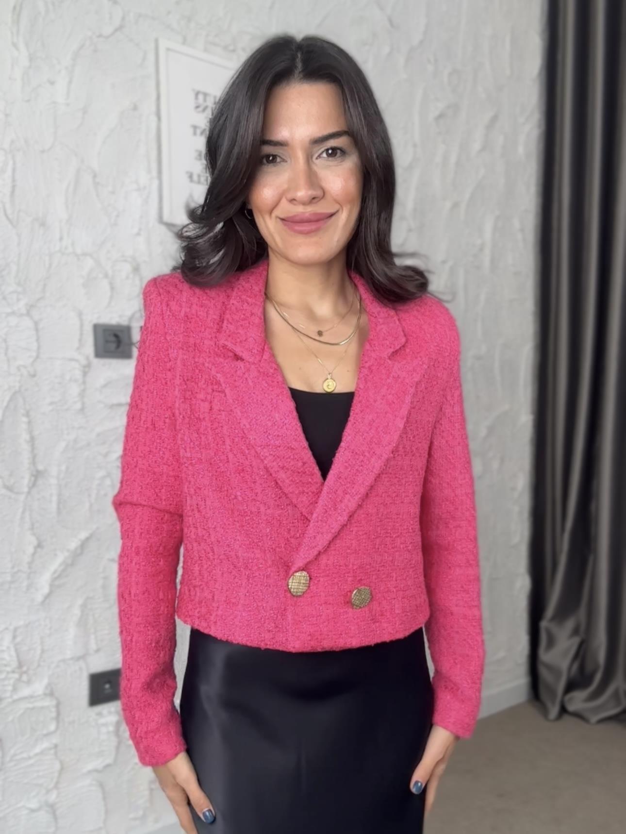 Pembe Tüvit Kısa Blazer Ceket