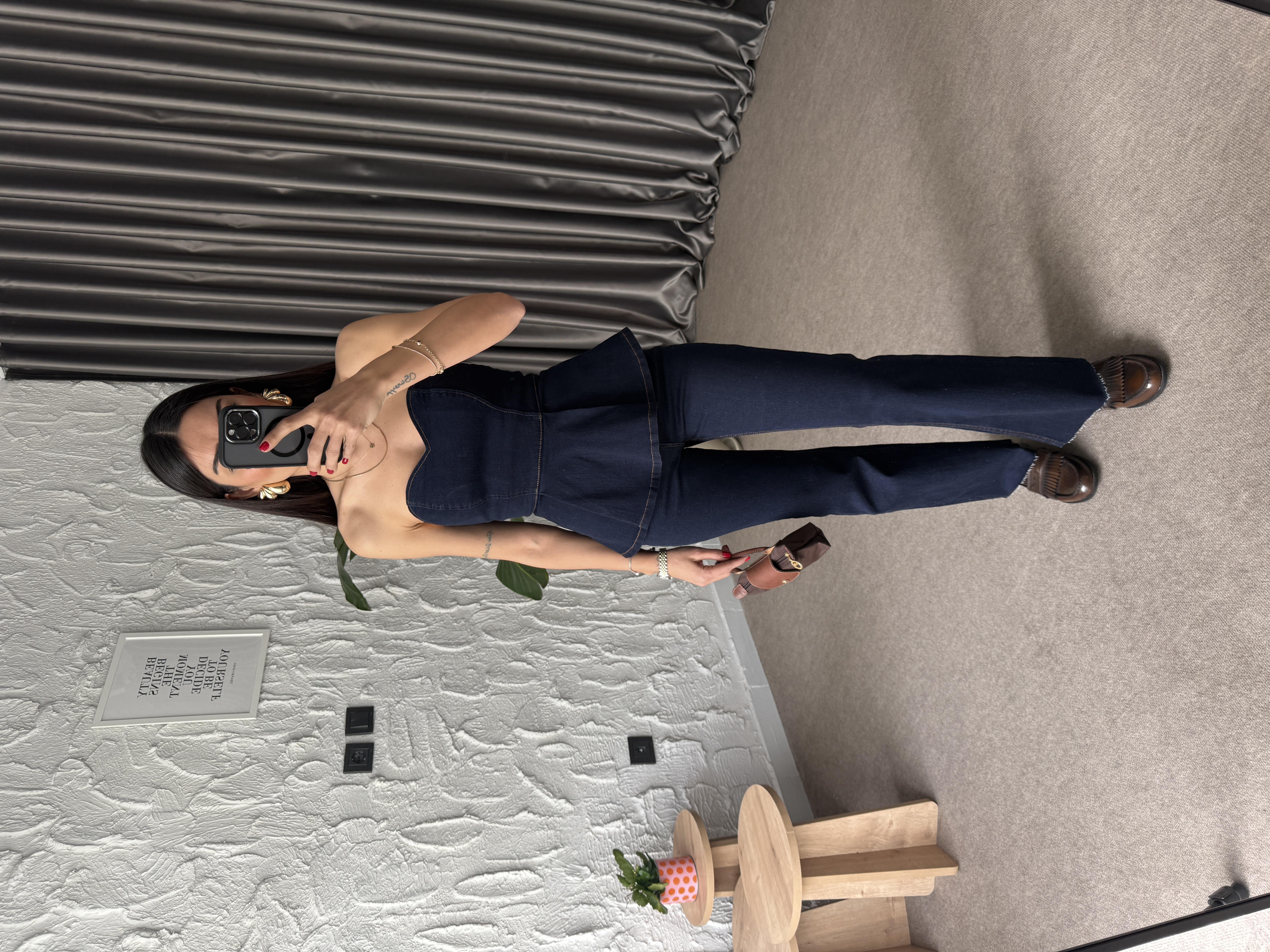 Peplum Bluz Pantolon Denim Takım