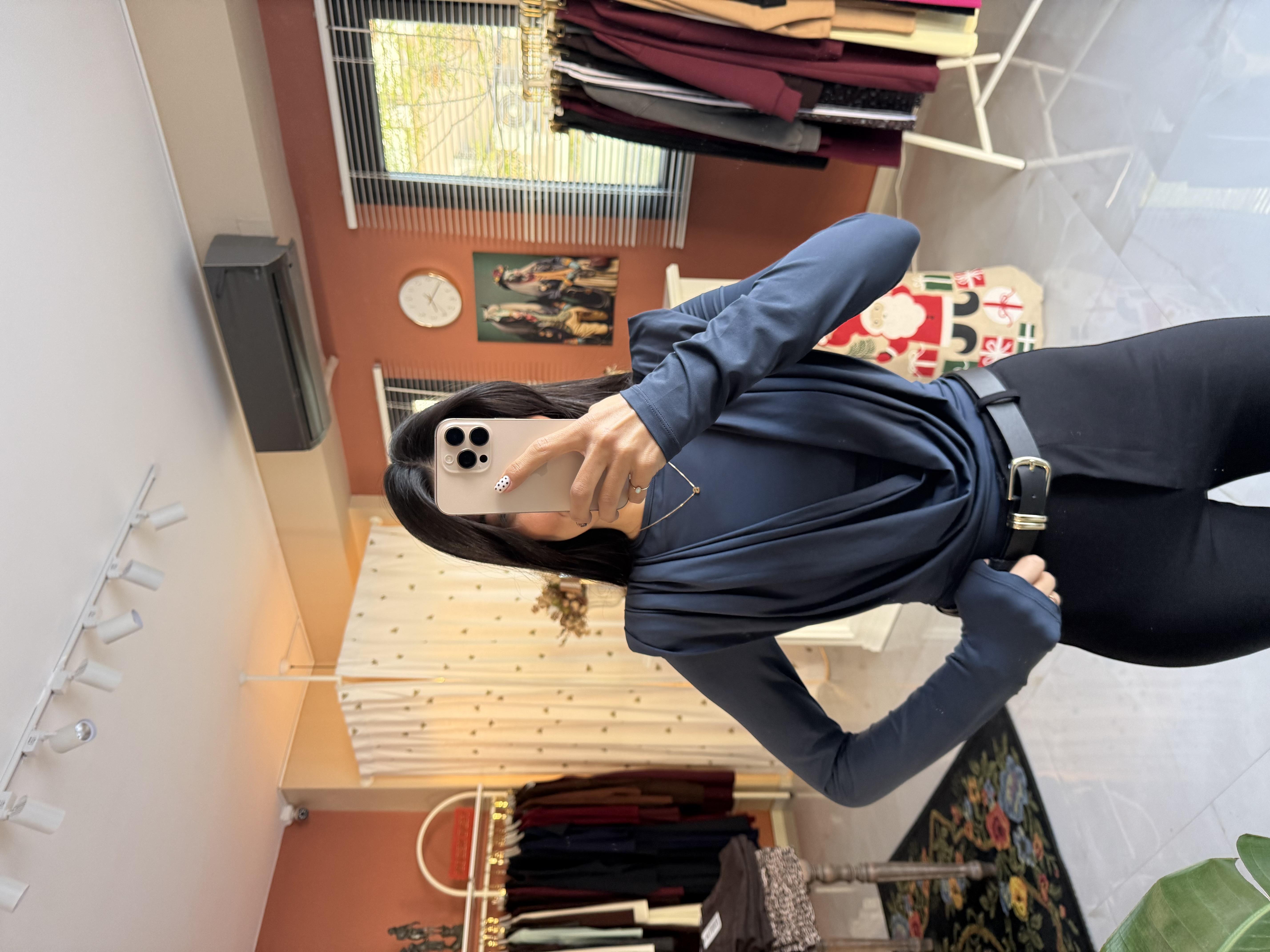 Petrol Mavisi Degaje Yaka Sandy Bluz