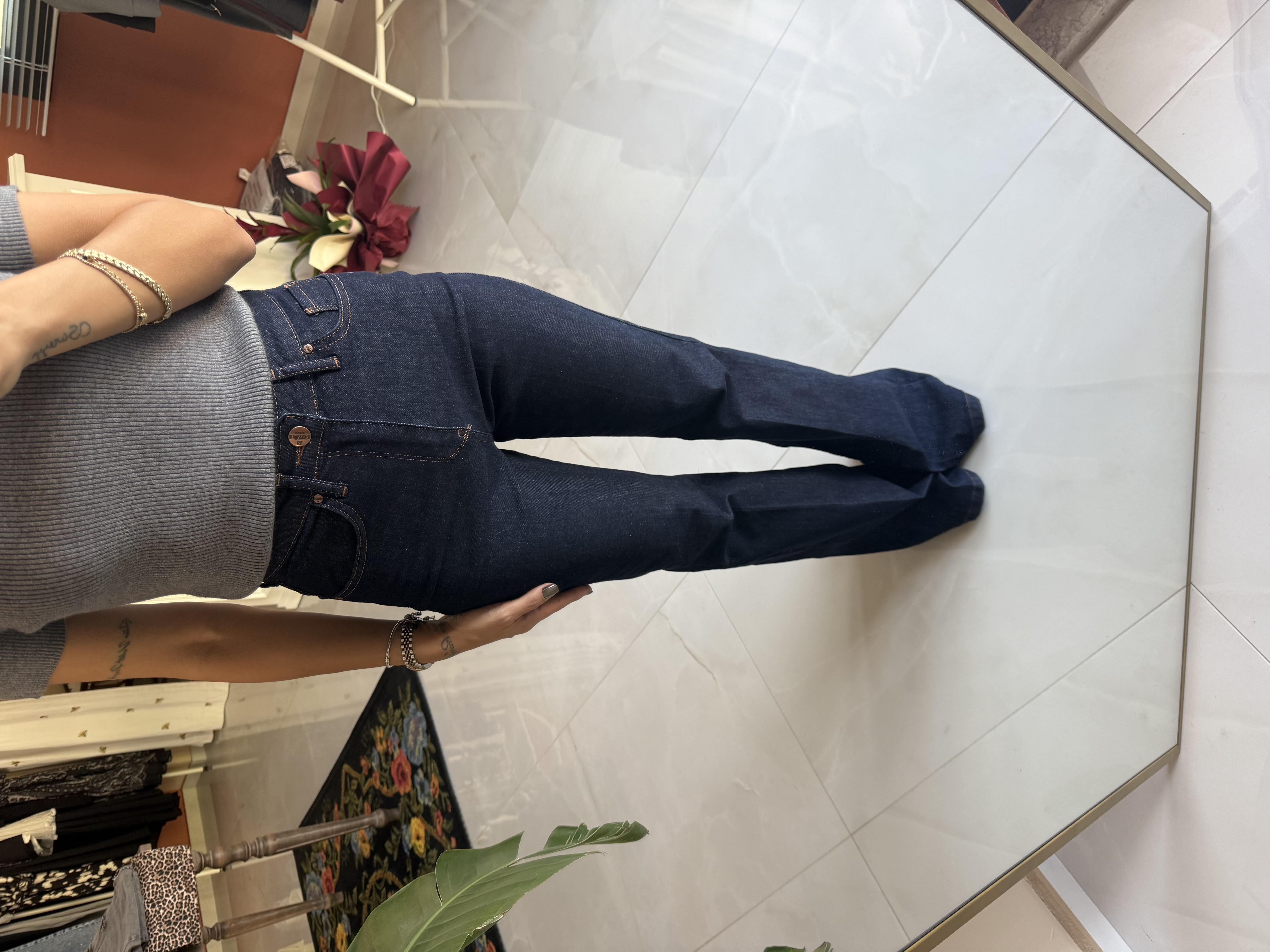 Rim Koyu Mavi İspanyol Paça Jean Pantolon