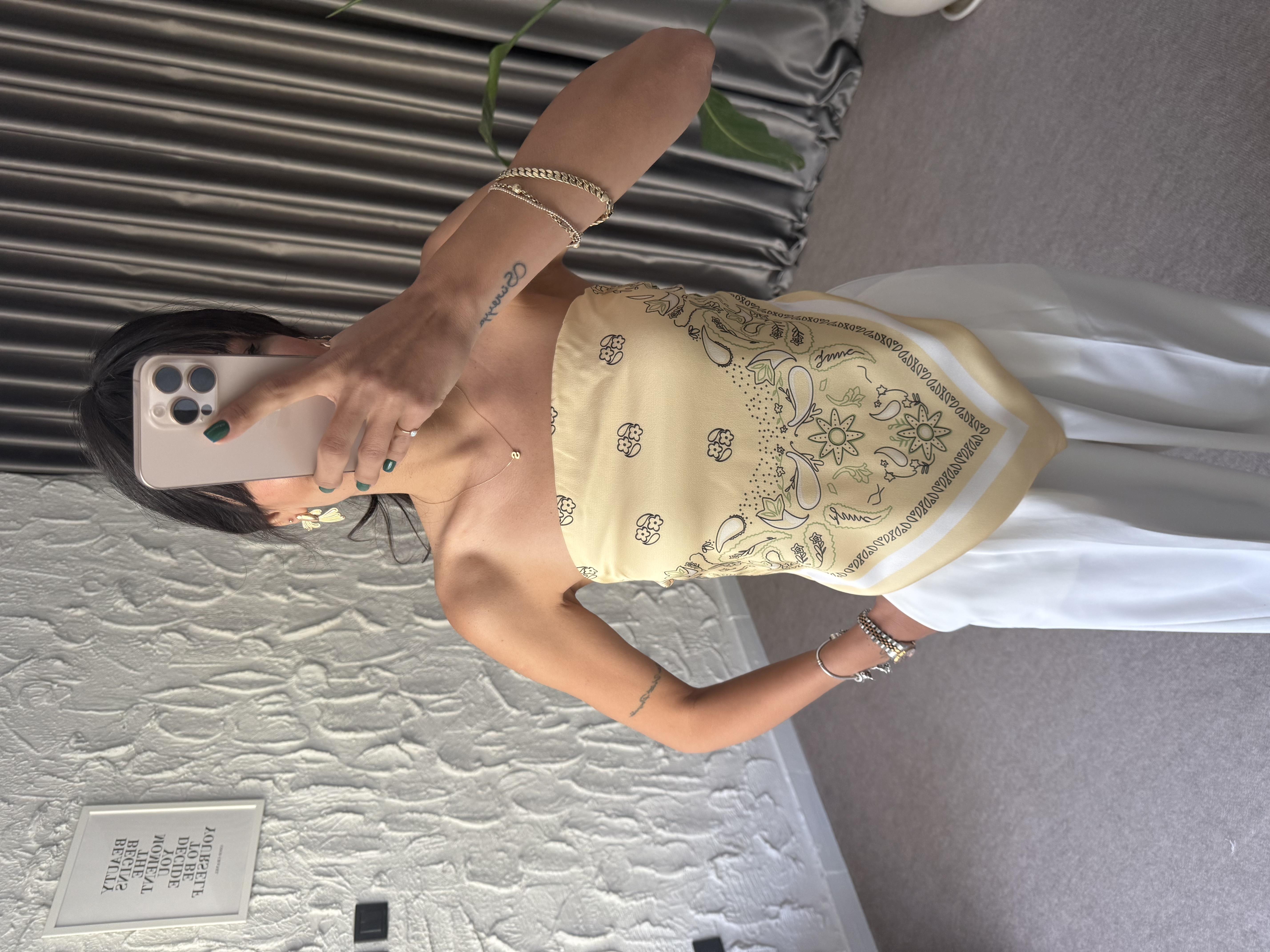 Straplez Sırt Bağlamalı Bluz - Sarı