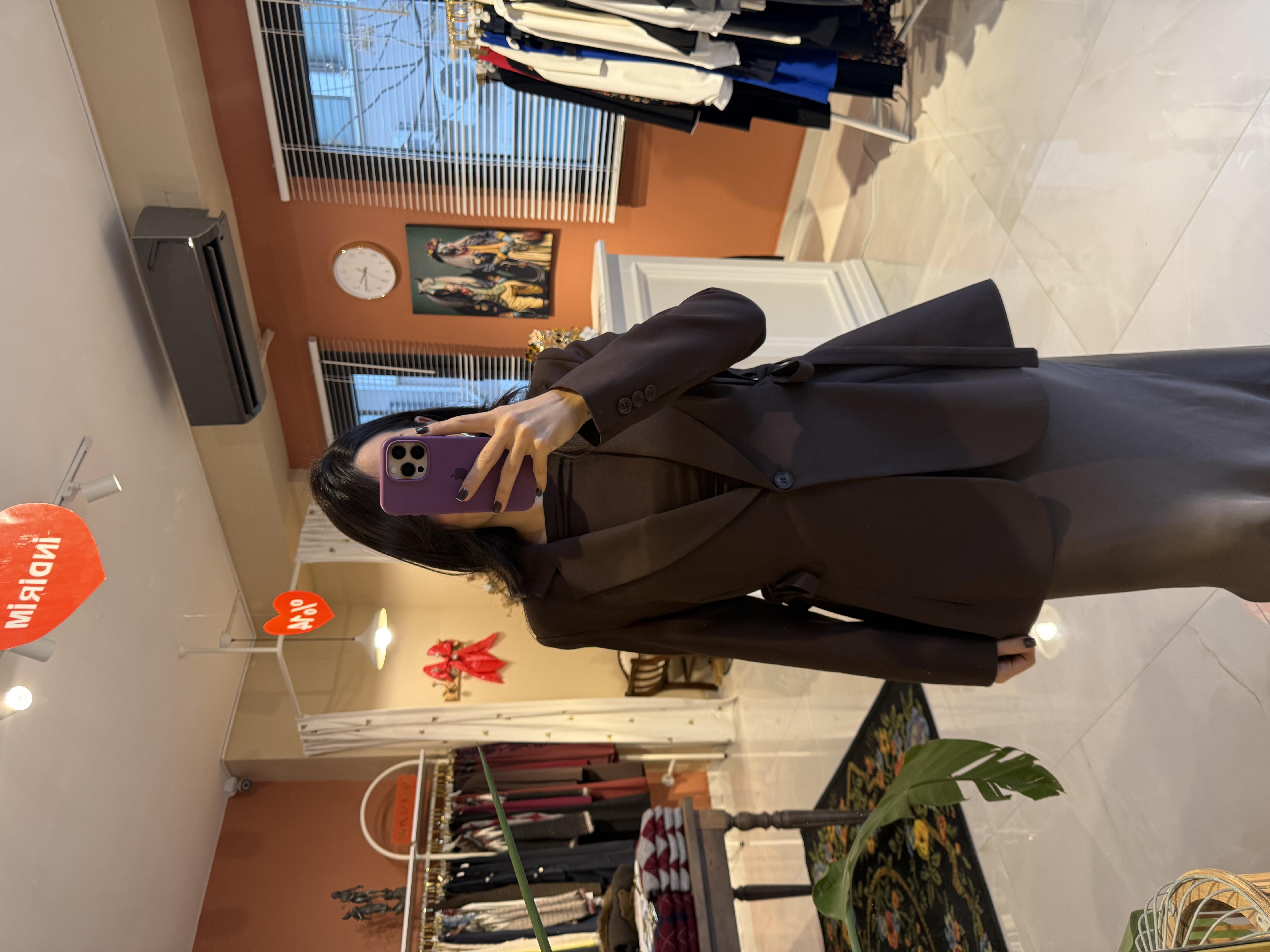 Yandan Bağcıklı Vatkalı Kahve Blazer Ceket