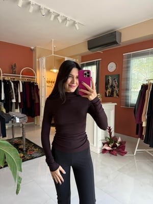 Yarım Balıkçı Yaka Acı Kahve Bluz