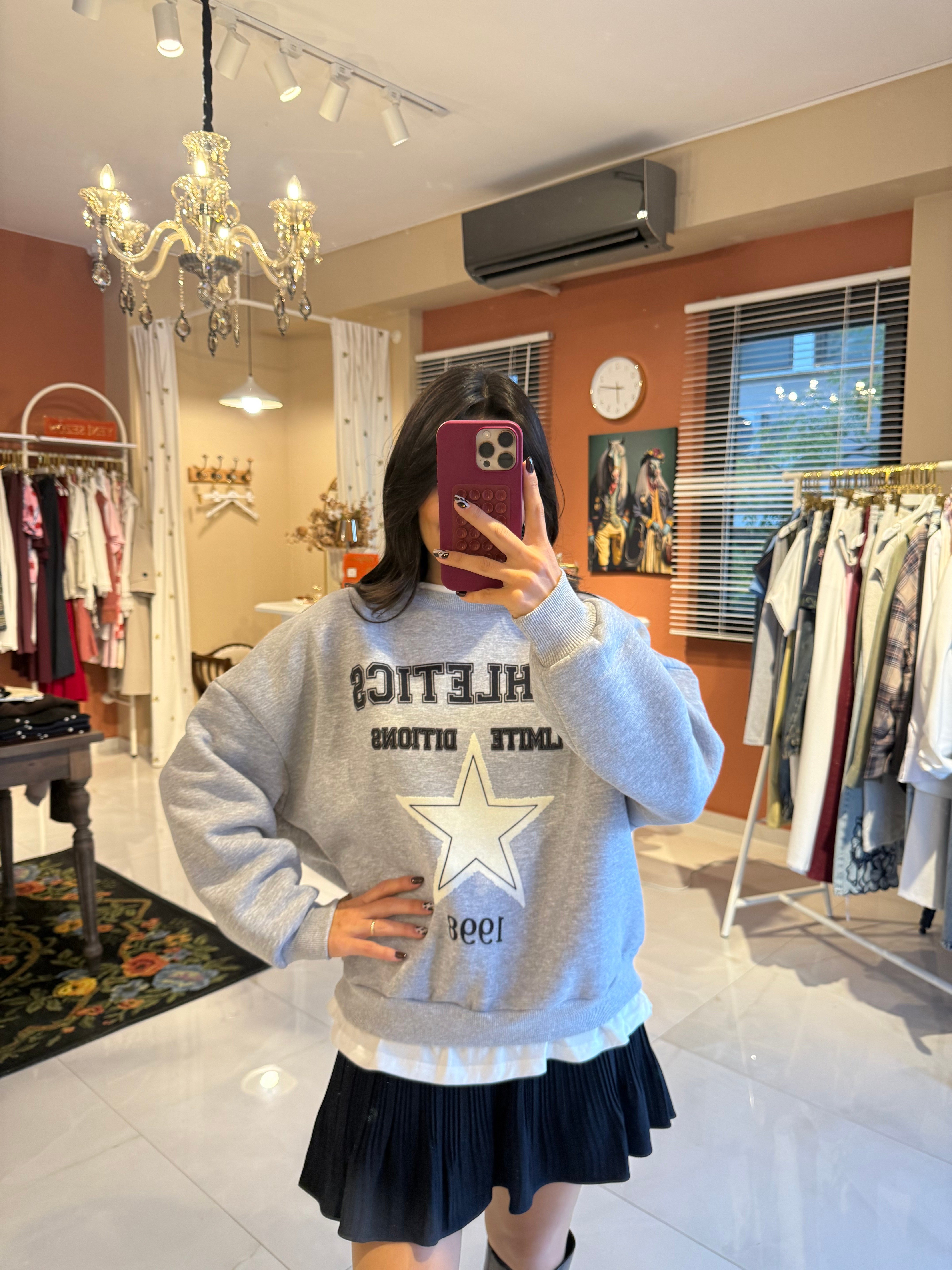 Yazı Baskı Detaylı Gri Melanj Sweatshirt 