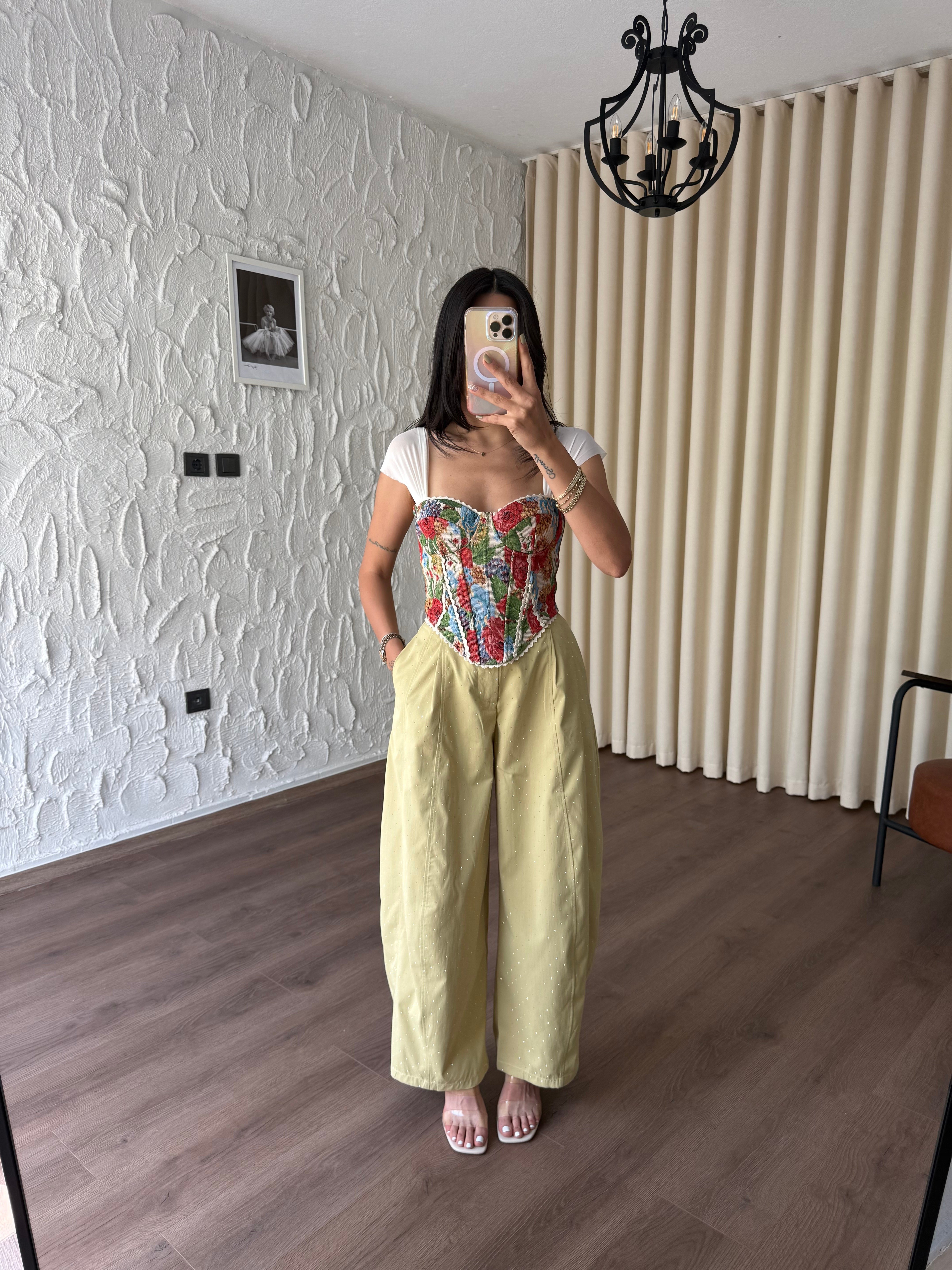 Yeşil Taşlı Balon Pantolon