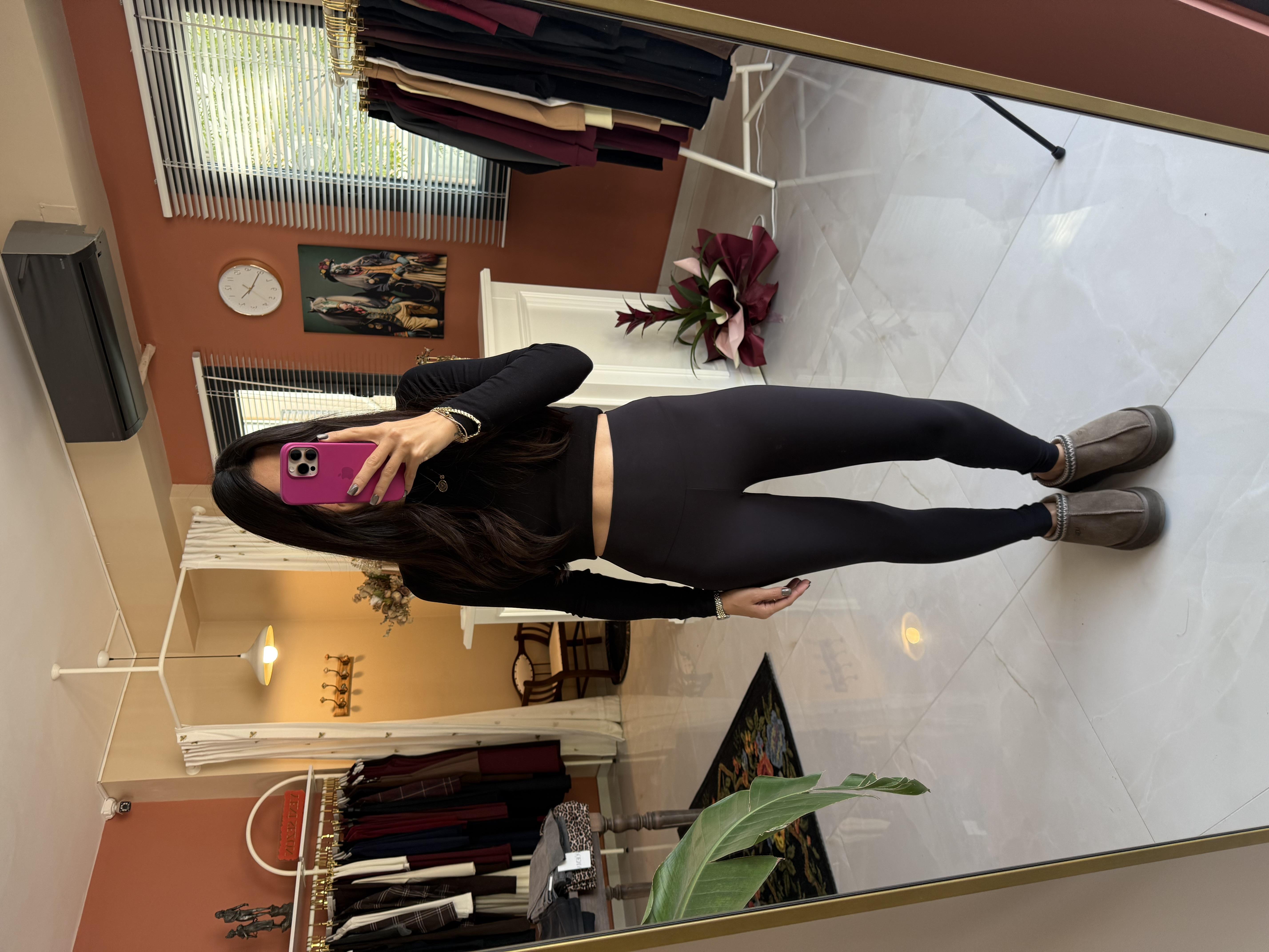 Yüksek Bel Siyah Modal Tayt