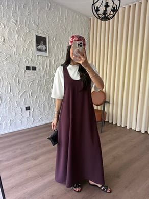 Ekru Tshirt Takım Bordo Elbise