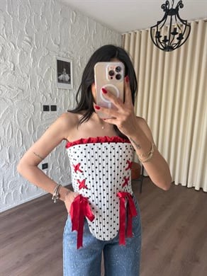Kırmızı Puantiyeli Korse