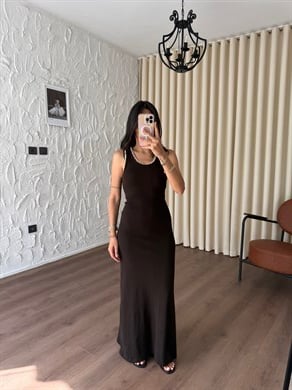 Örgü Biyeli Kahve Elbise