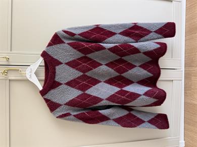 Peluş Baklava Desenli Simli Bordo Kazak