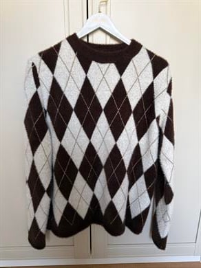 Peluş Baklava Desenli Simli Ekru Kazak