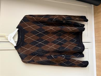 Peluş Baklava Desenli Simli Kahverengi Kazak