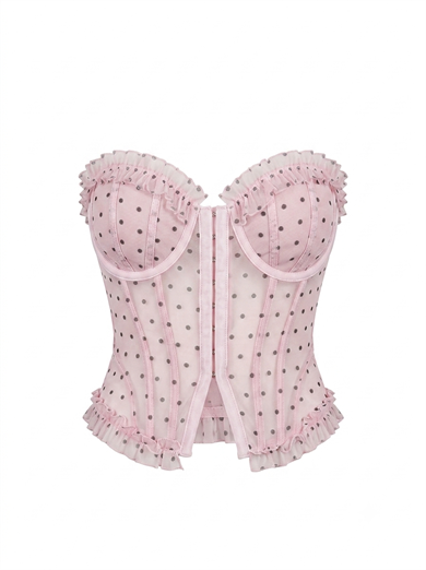 Pembe Puantiyeli Transparan Korse