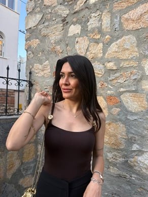 Toka Detaylı Kahverengi Bodysuit