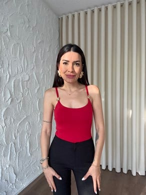 Toka Detaylı Kırmızı Bodysuit