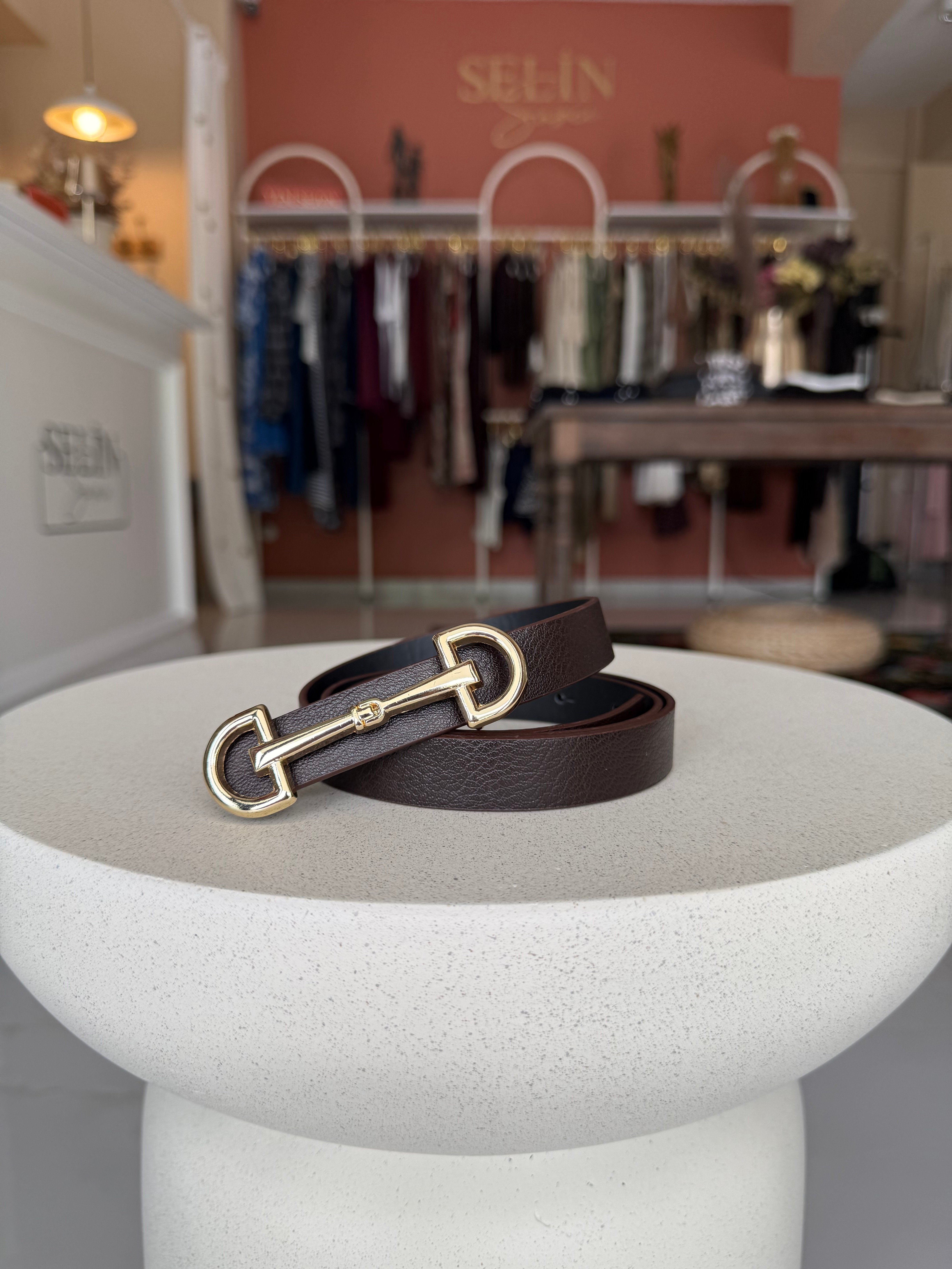 Acı Kahve Çift Gold Tokalı D Kemer