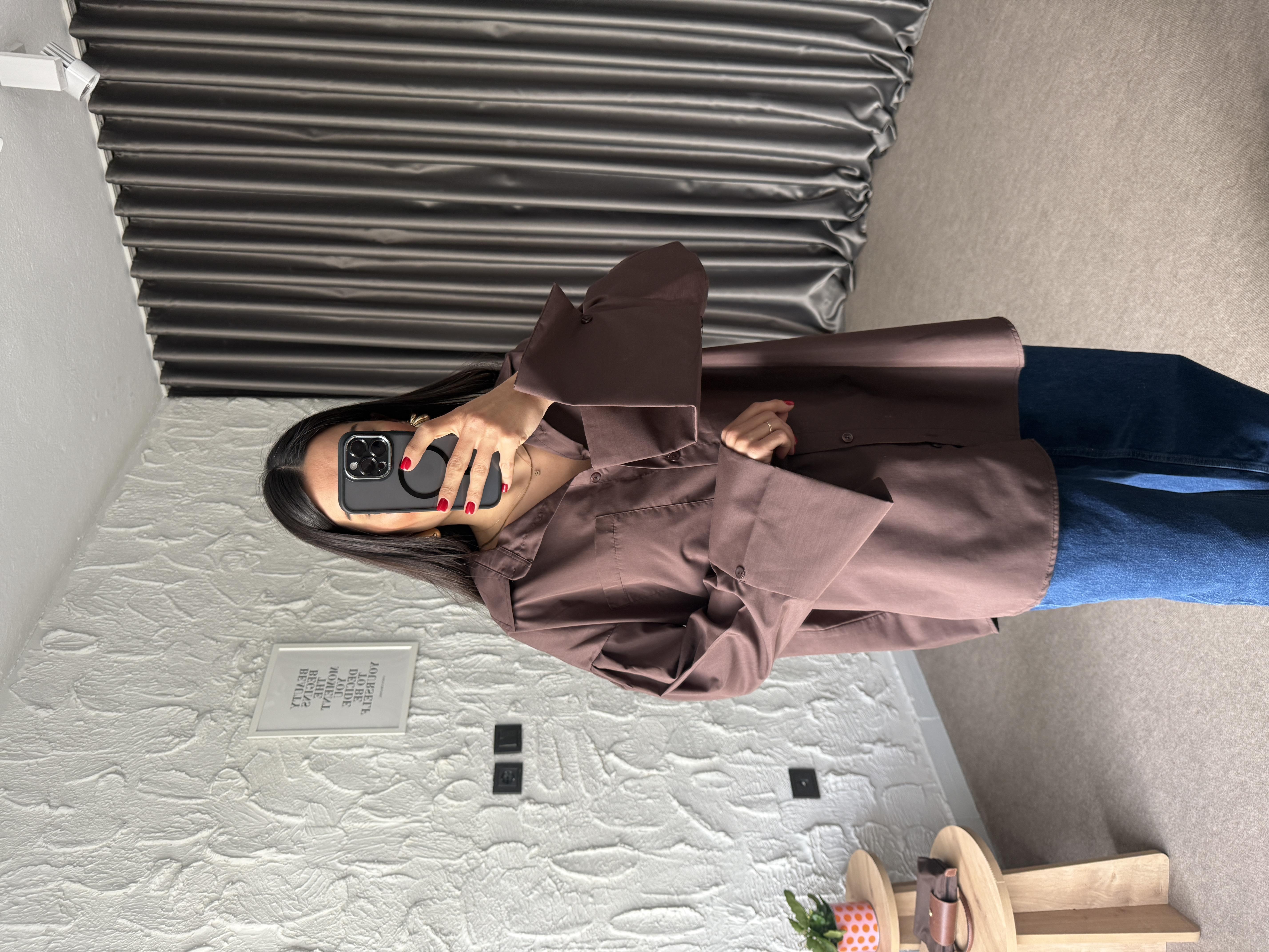 Acı Kahverengi Kalın Kol Manşetli Oversize Poplin Gömlek · 4