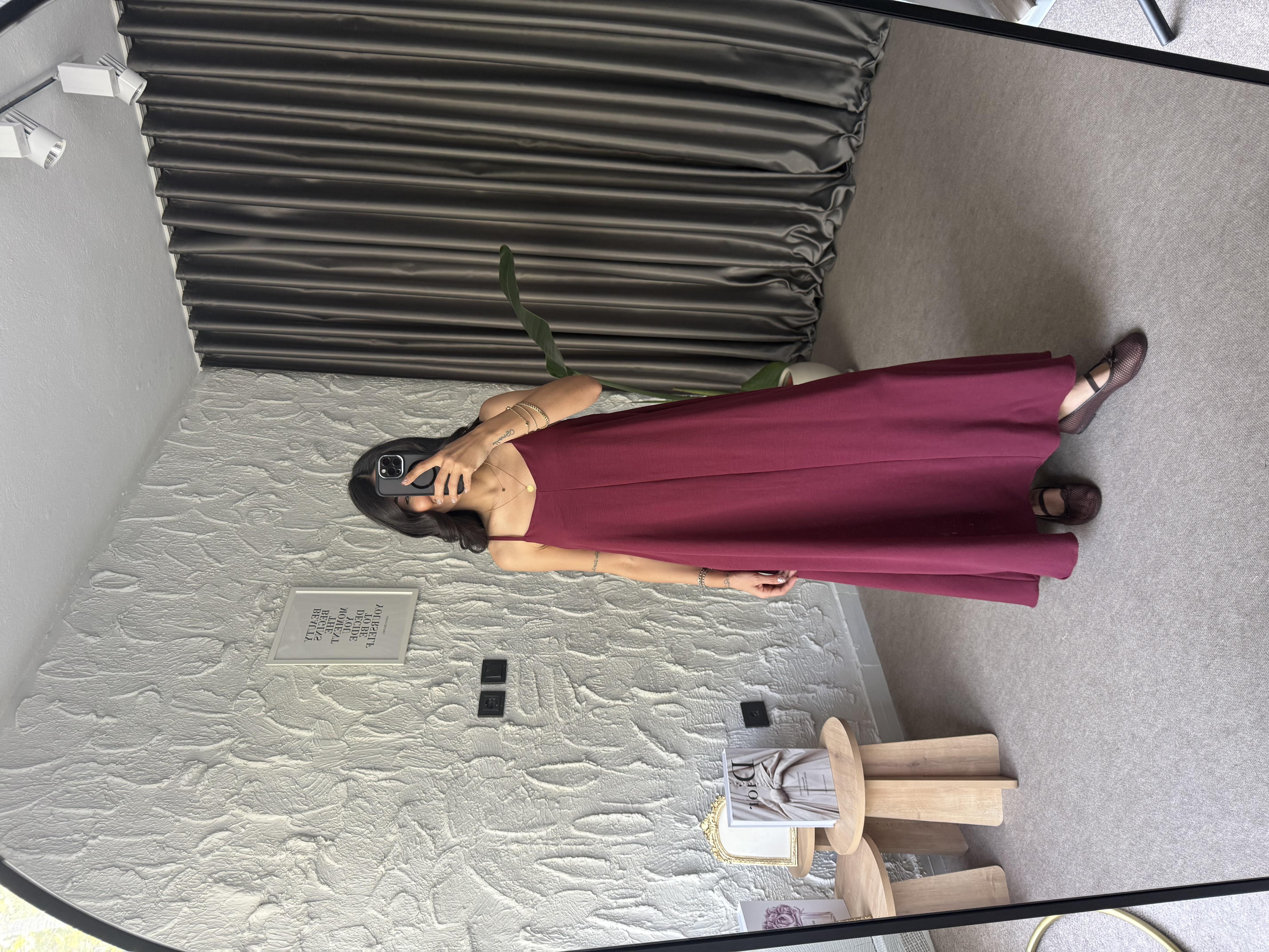 Alia Bordo İp Askılı Rahat Kesim Elbise