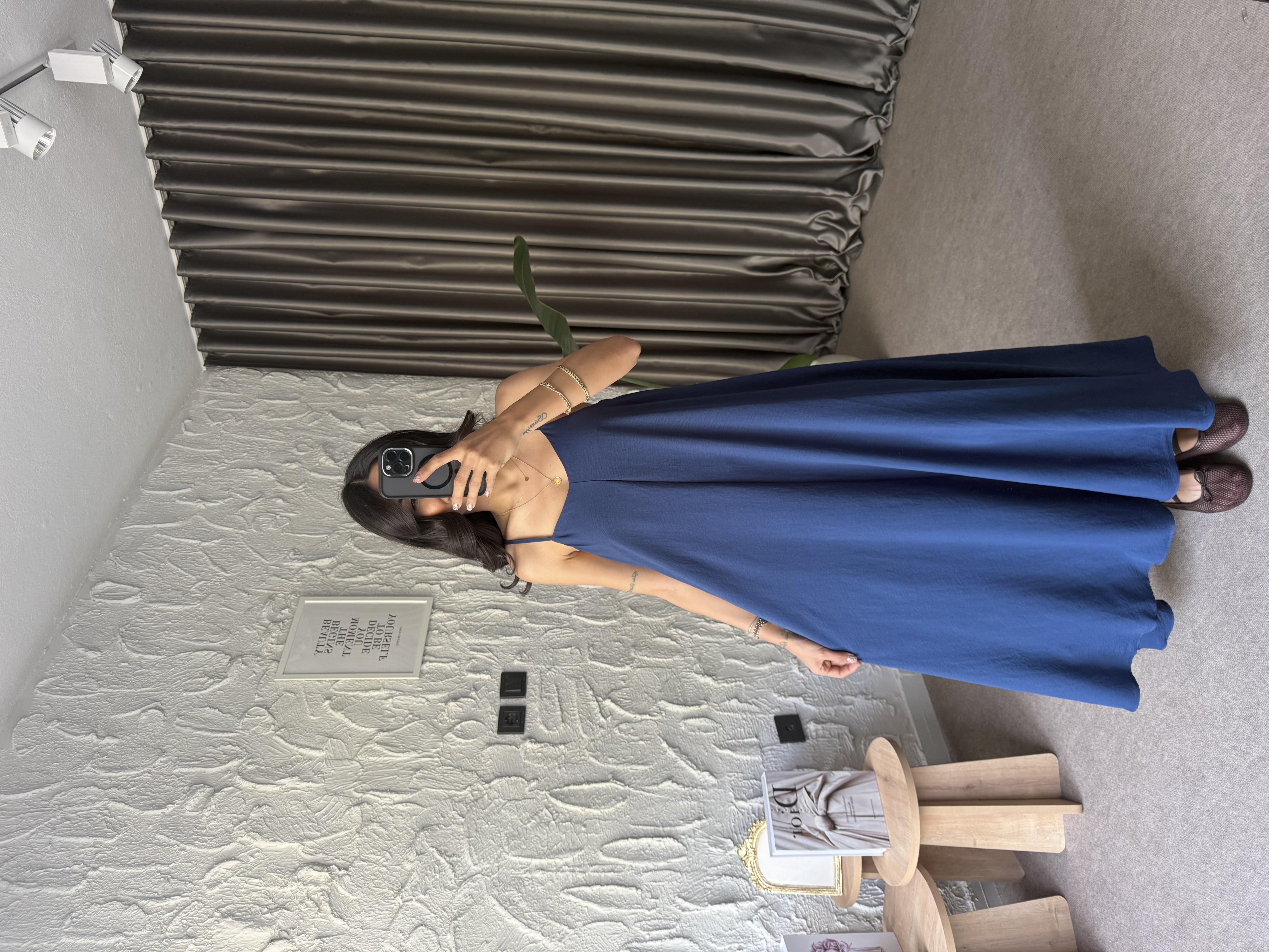 Alia Lacivert İp Askılı Rahat Kesim Elbise