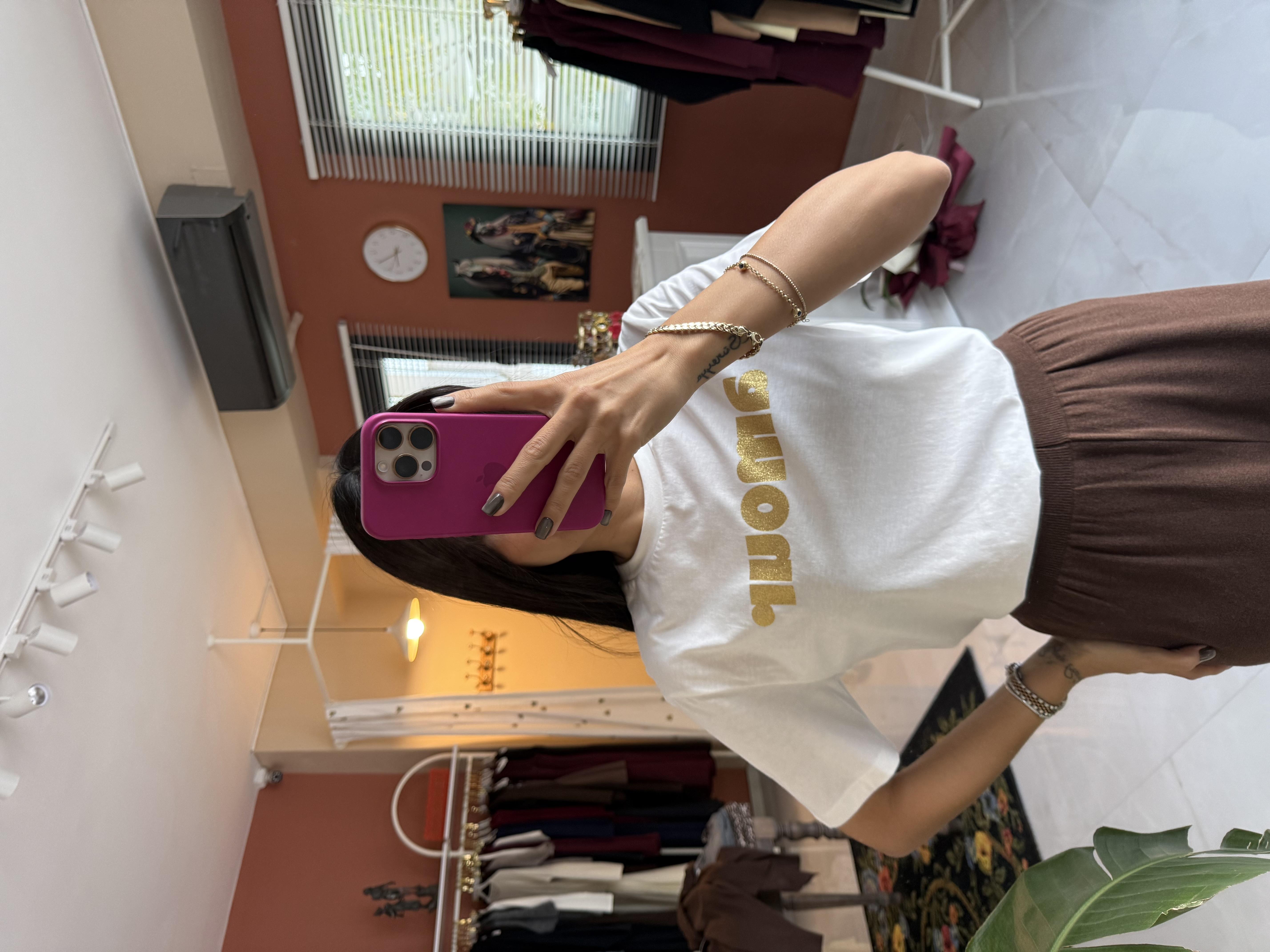 Amour Baskılı Ekru Tshirt