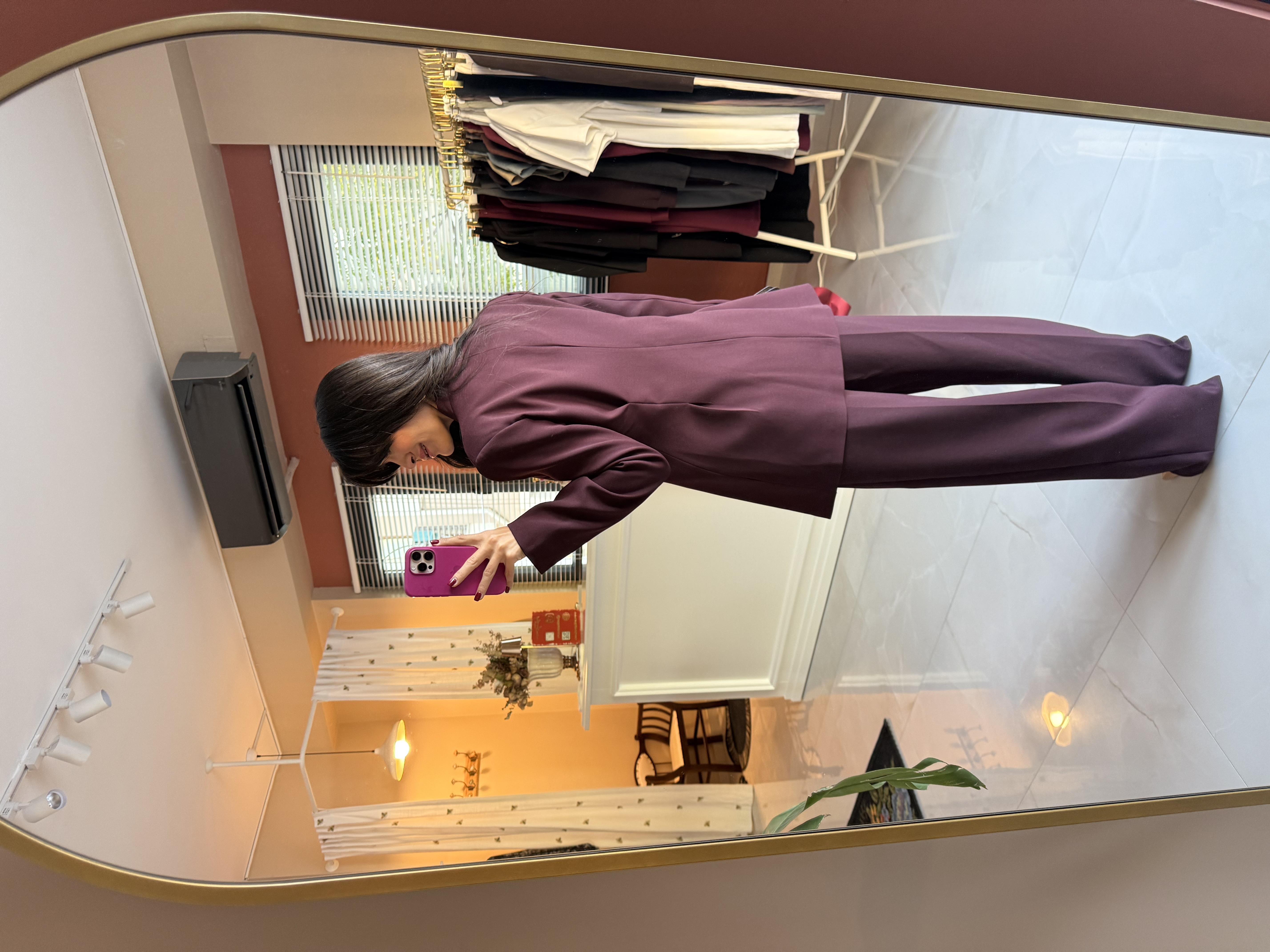 Asimetrik Kesim Mürdüm Blazer Takım · 5