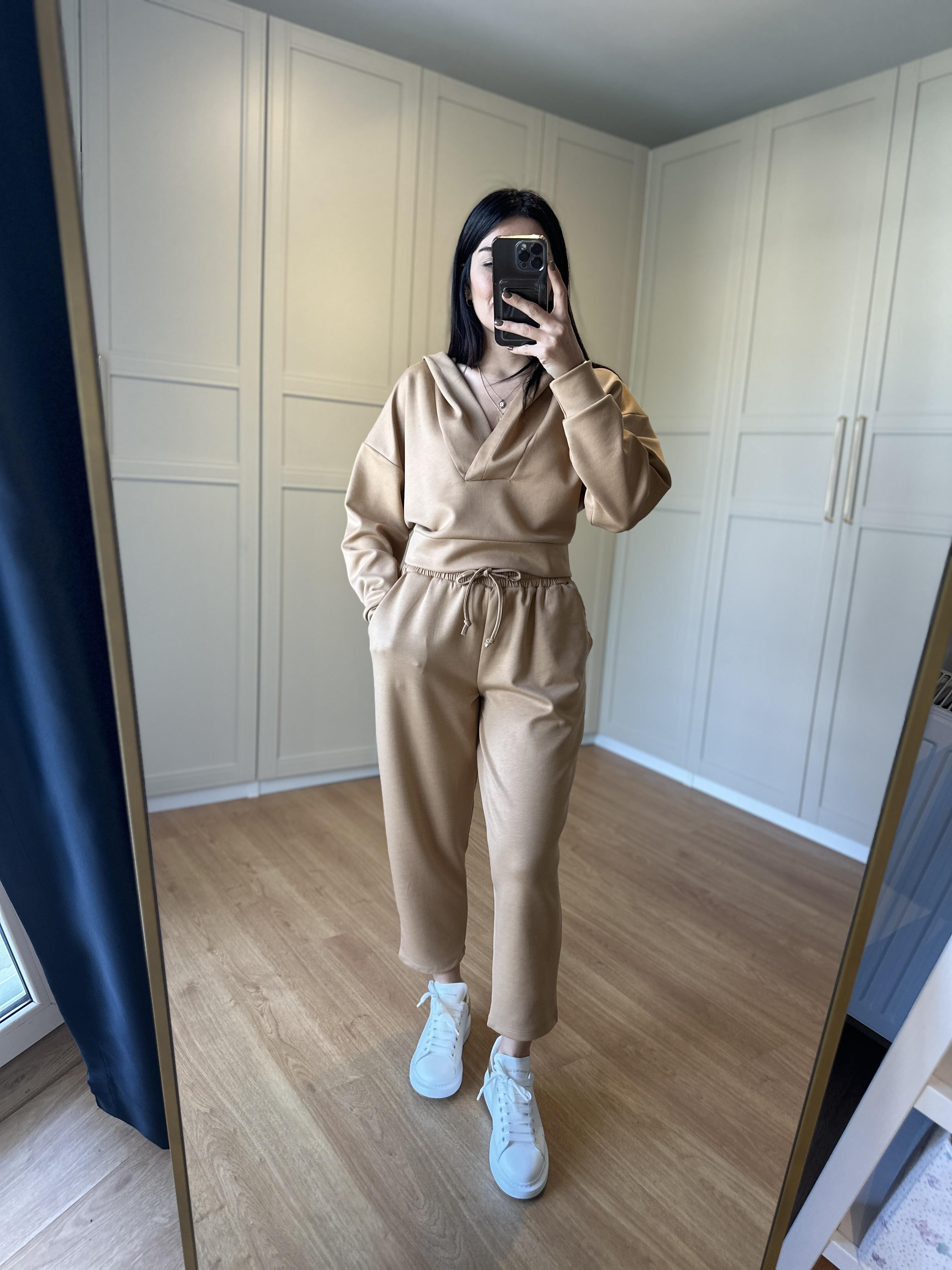 Bej Modal Kumaş Kapşonlu Takım