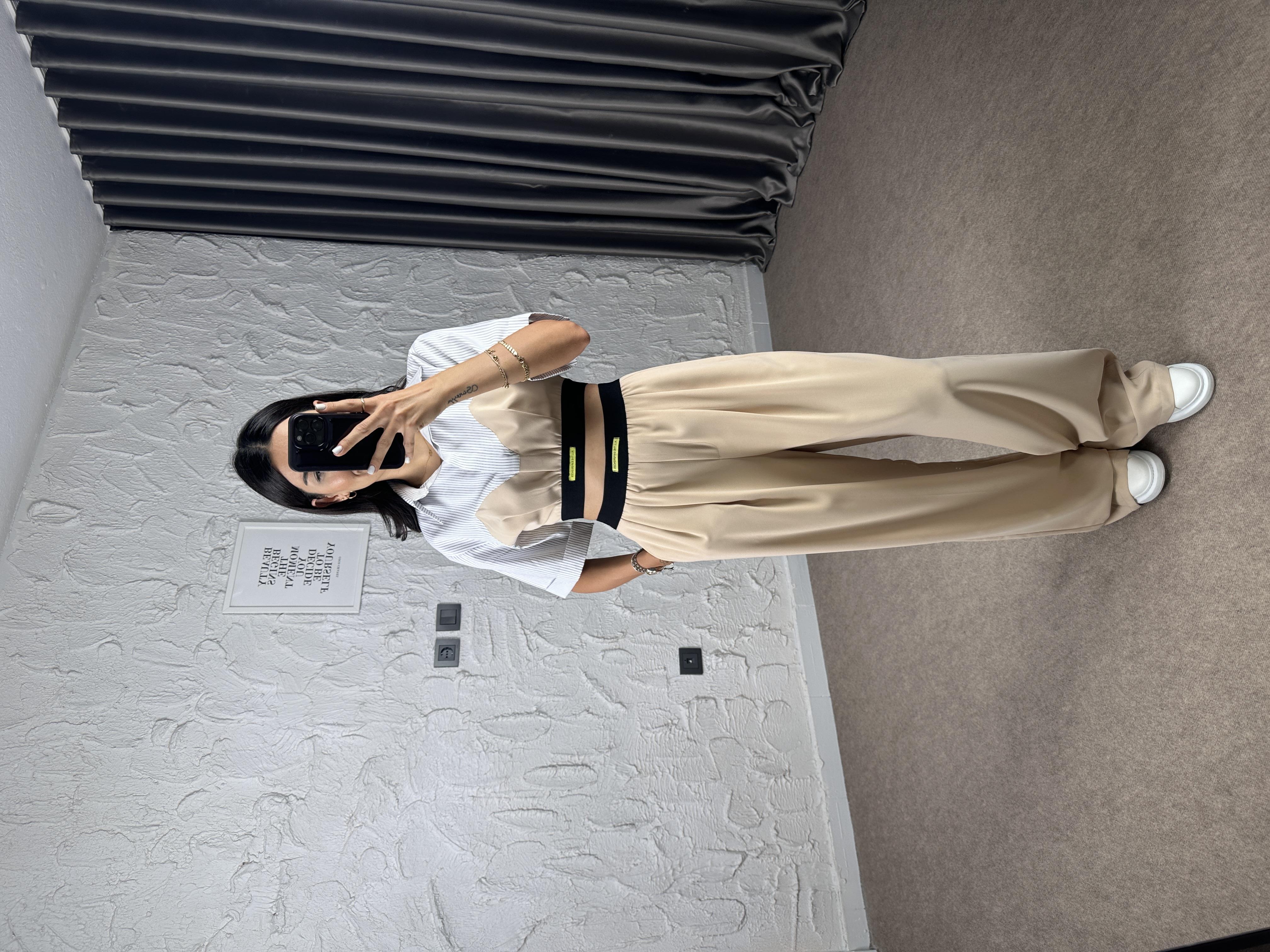 Beli Lastik Detaylı Crop Gömlek Pantolon