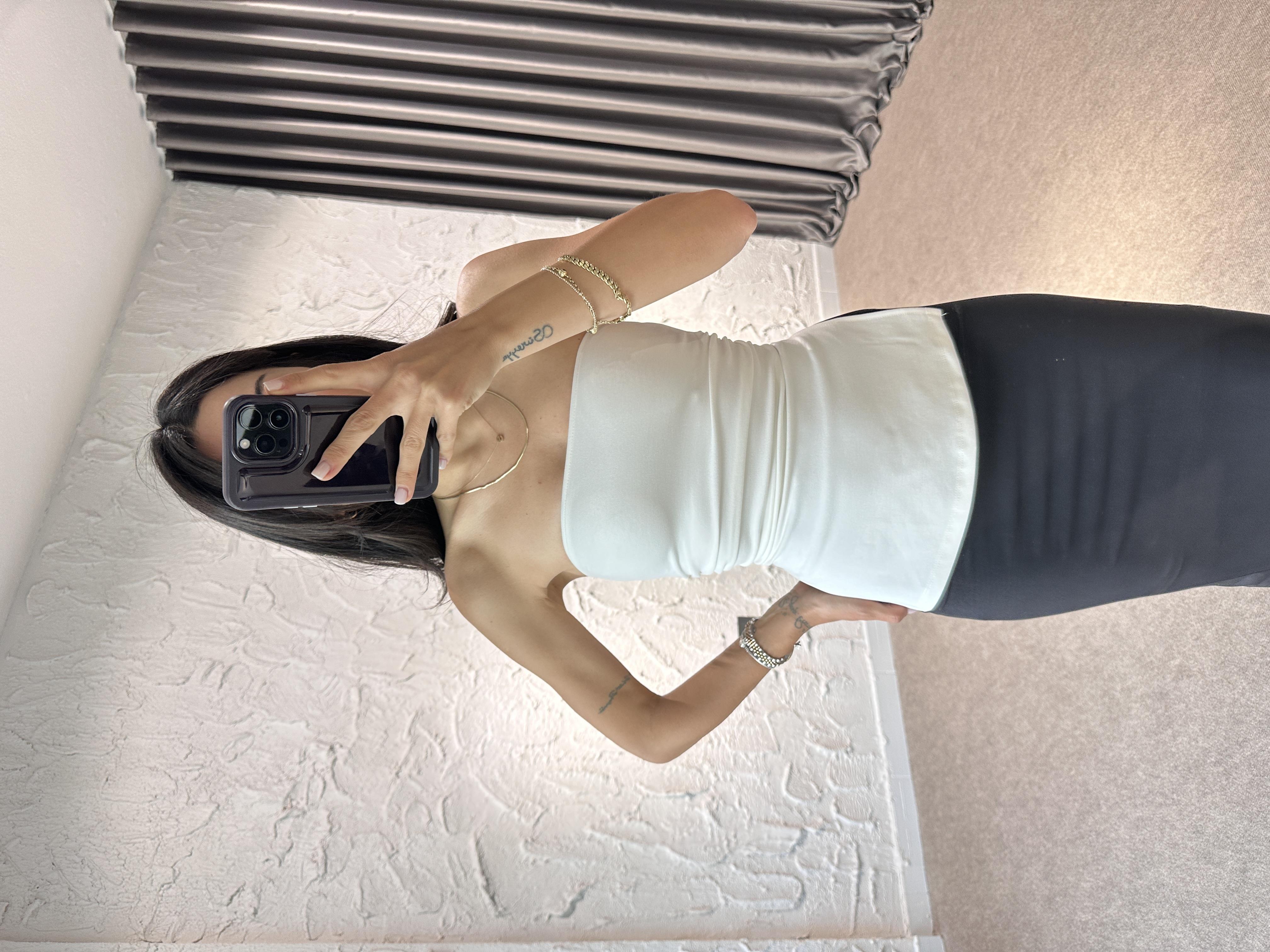 Beyaz Büzgülü Streç Bluz