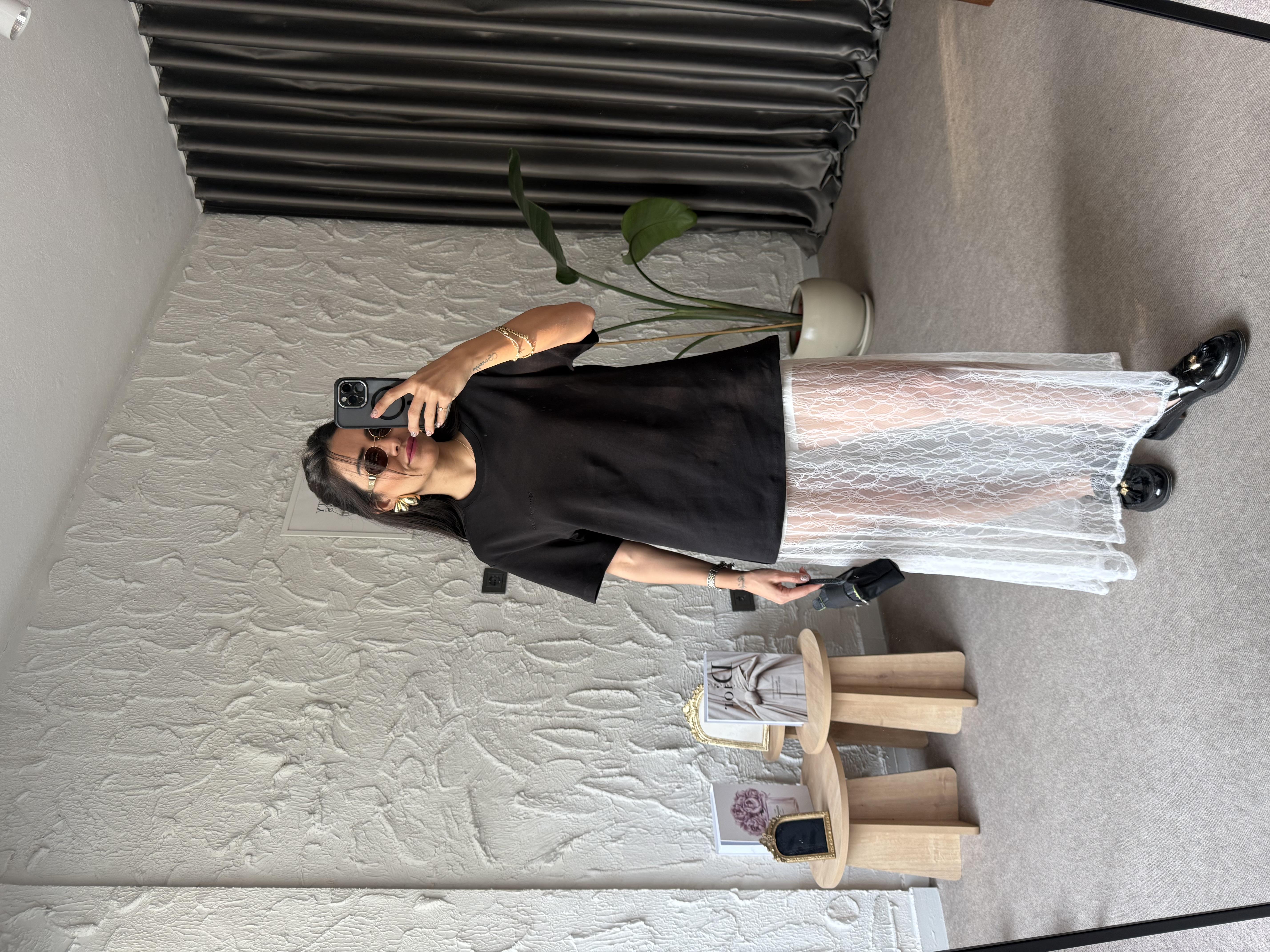 Beyaz Dantel Tül Etek