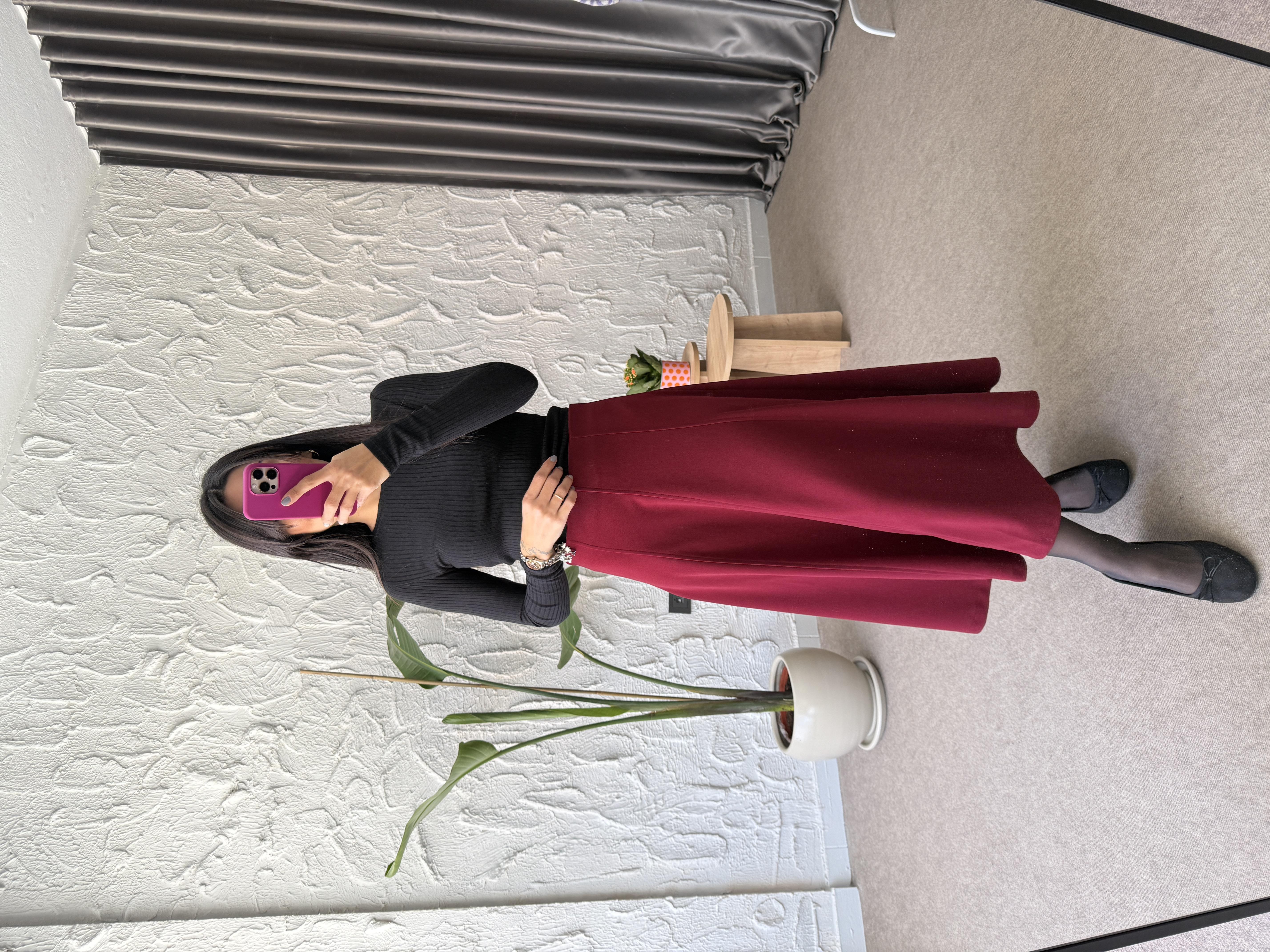 Bordo Çan Midi Etek