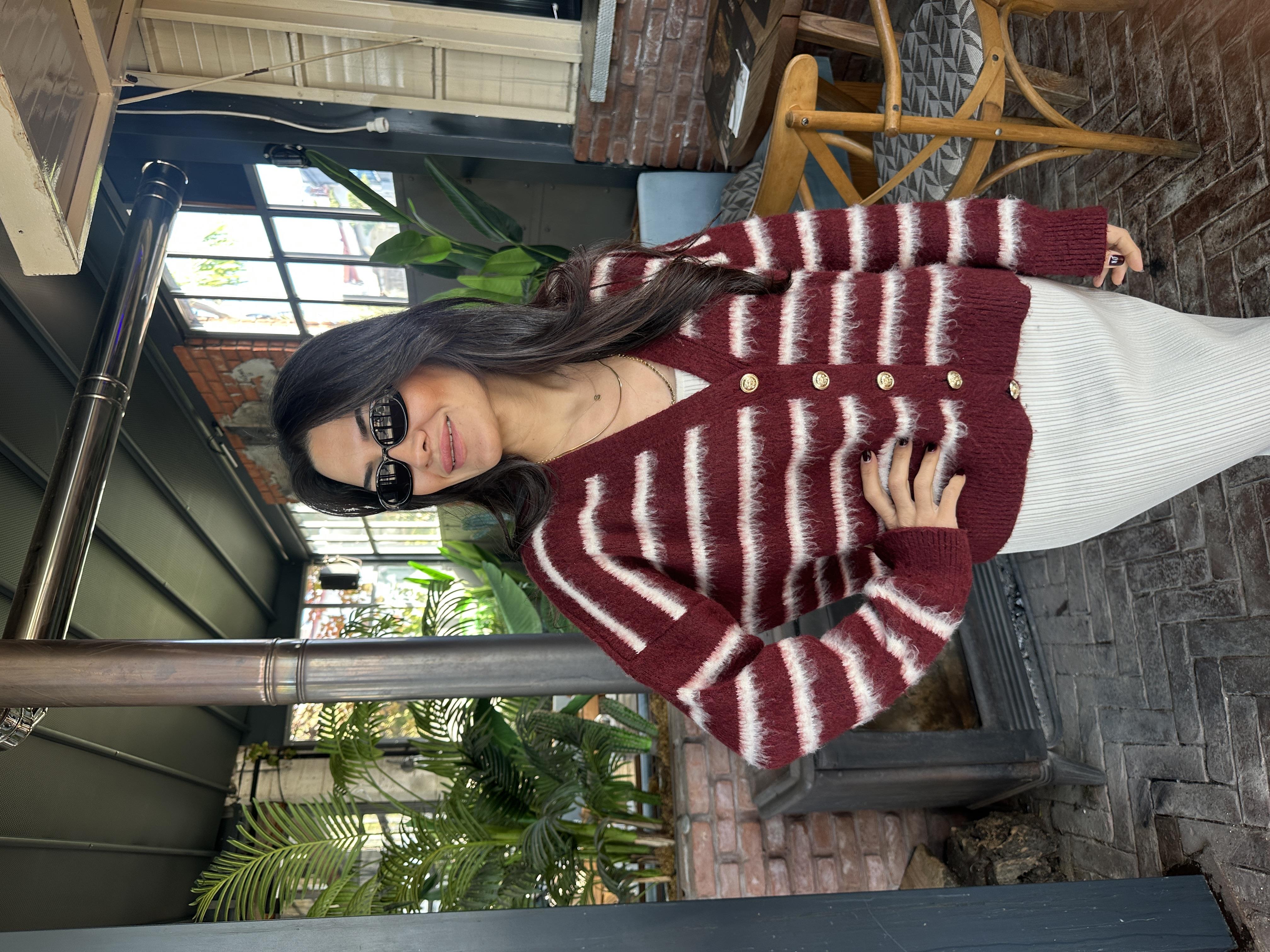 Bordo Ekru Tüylü Hırka