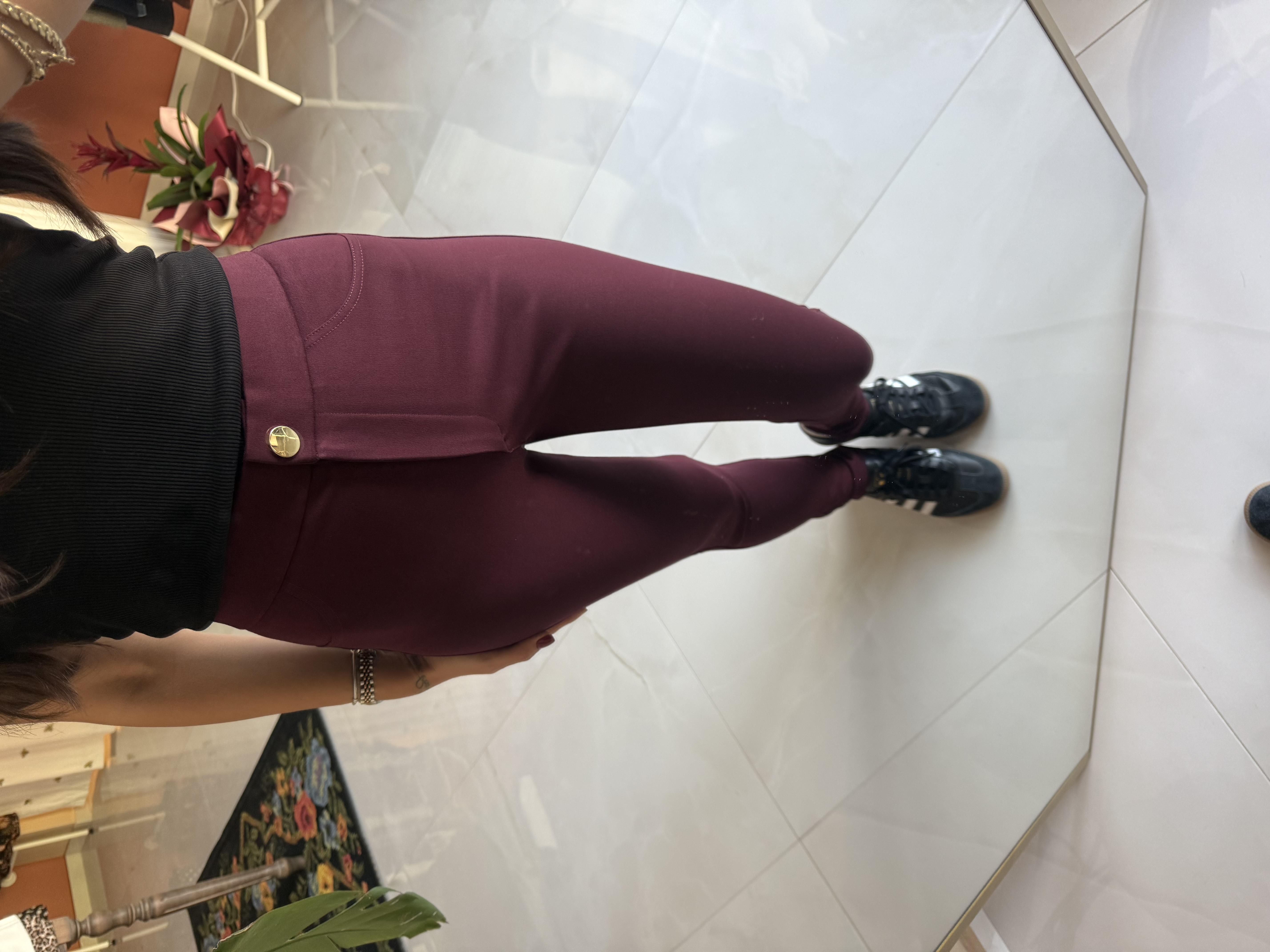 Bordo Gold Düğmeli Tayt Pantolon · 3