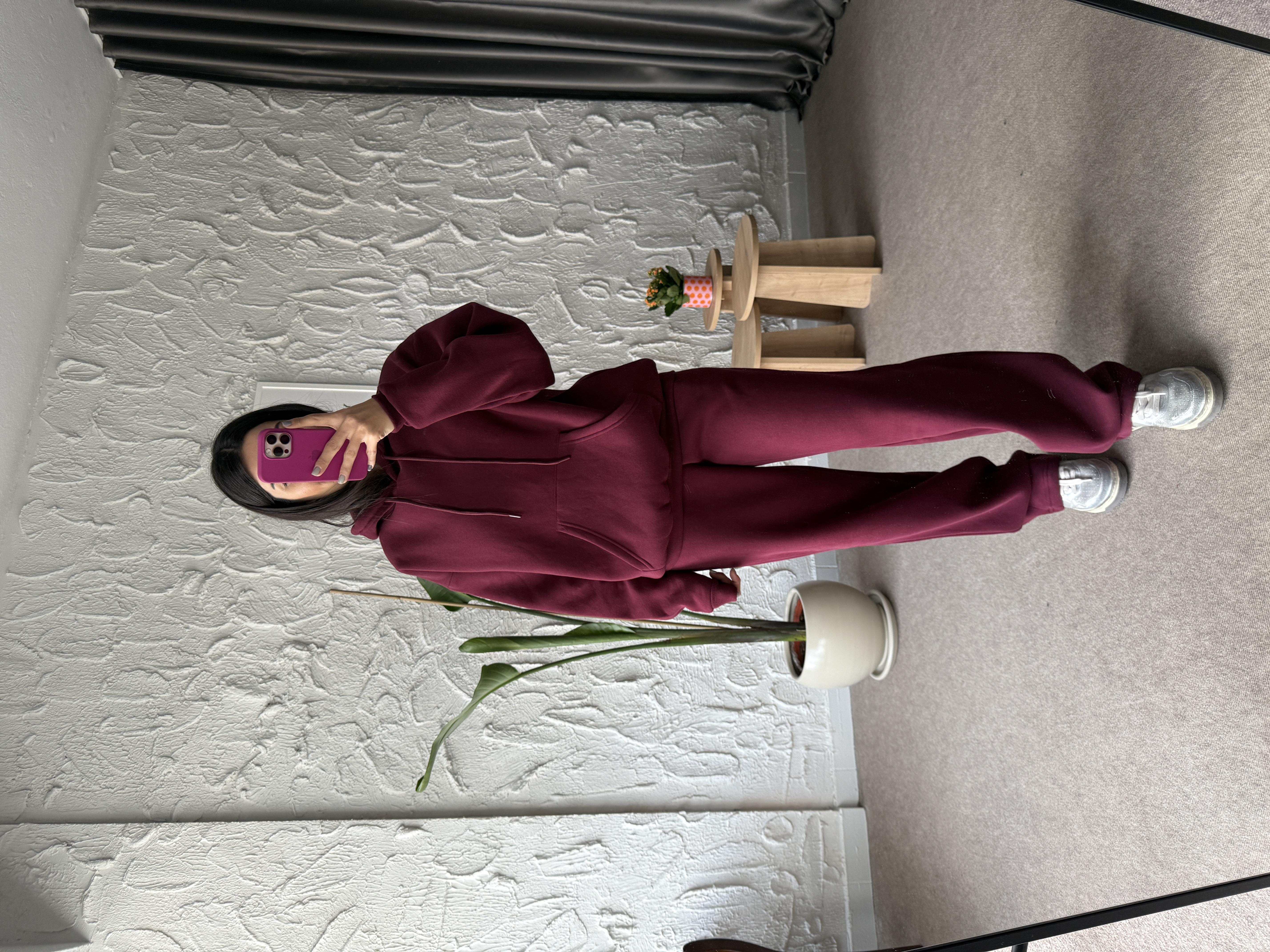 Bordo Kanguru Cepli İçi Şardonlu Eşofman Takım