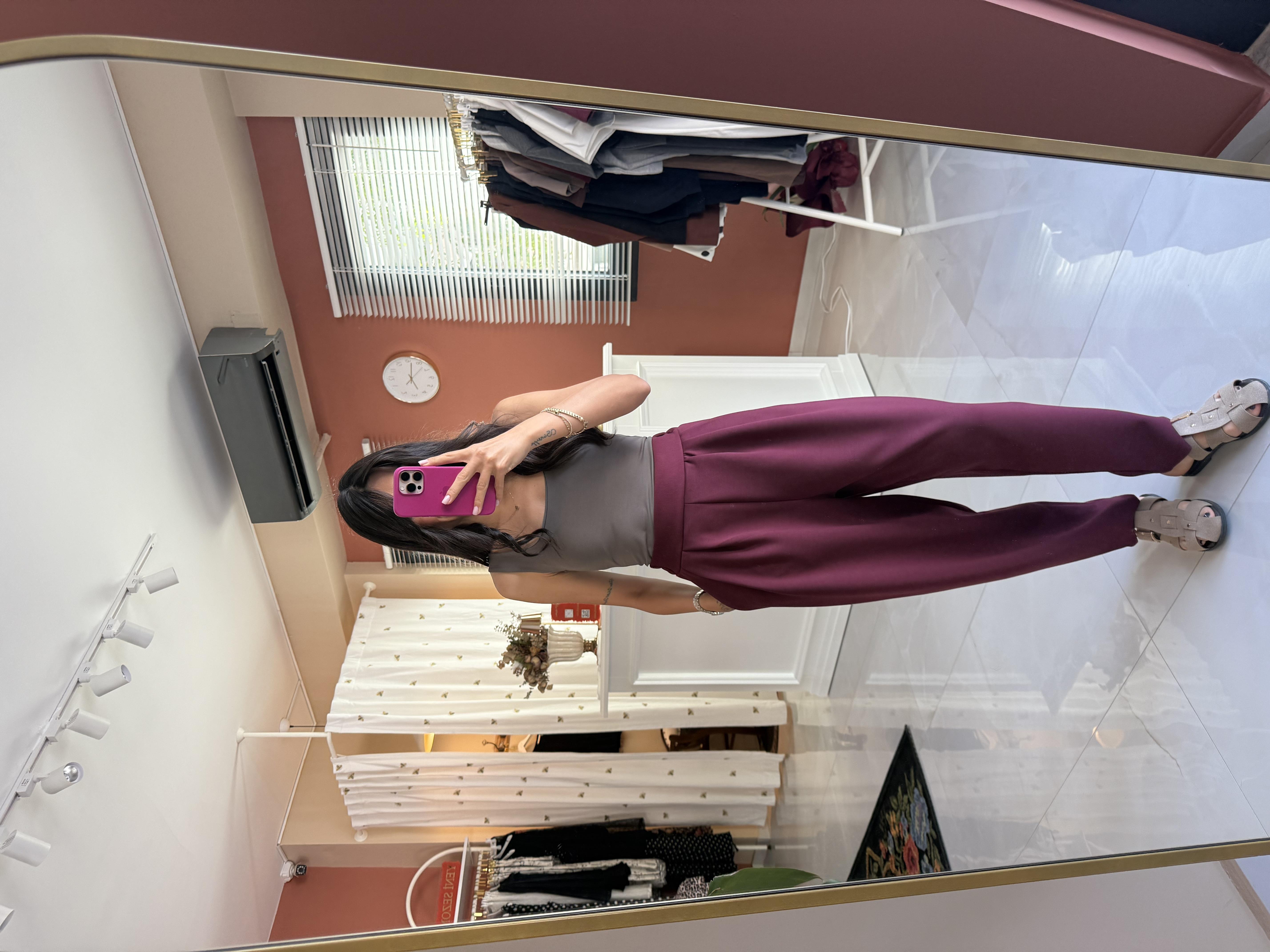 Bordo Modal Şalvar Pantolon · 2