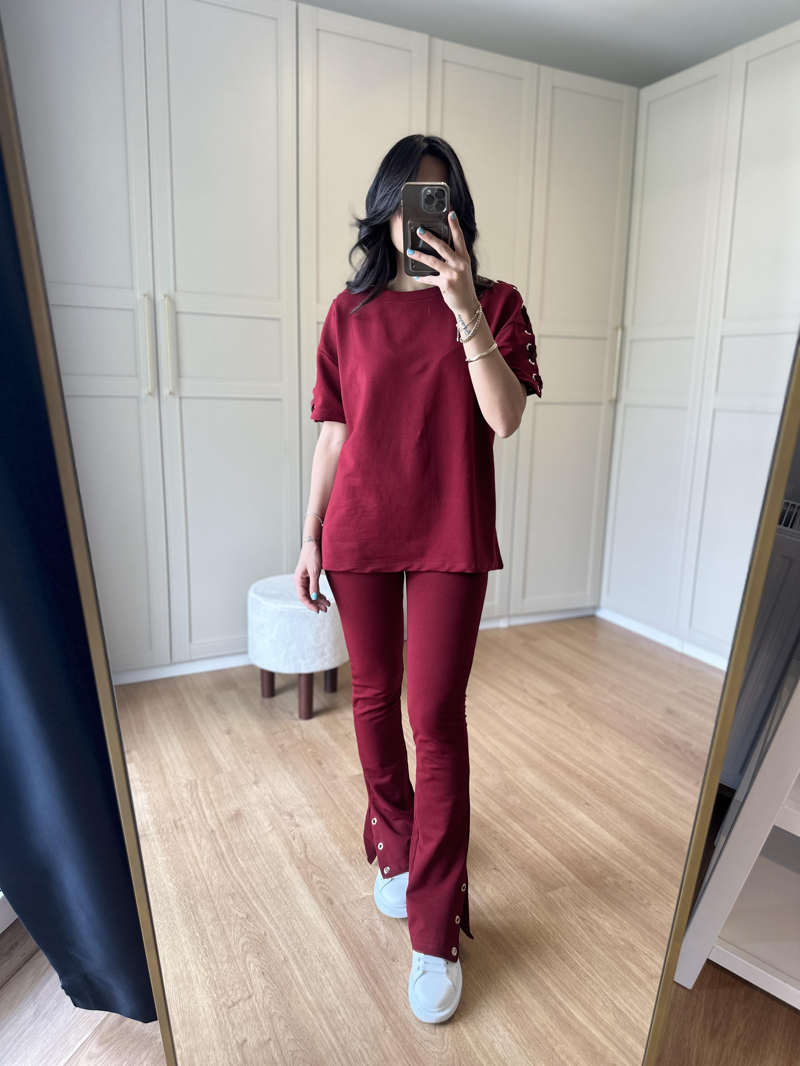 Bordo Zımba Detaylı Premium Takım