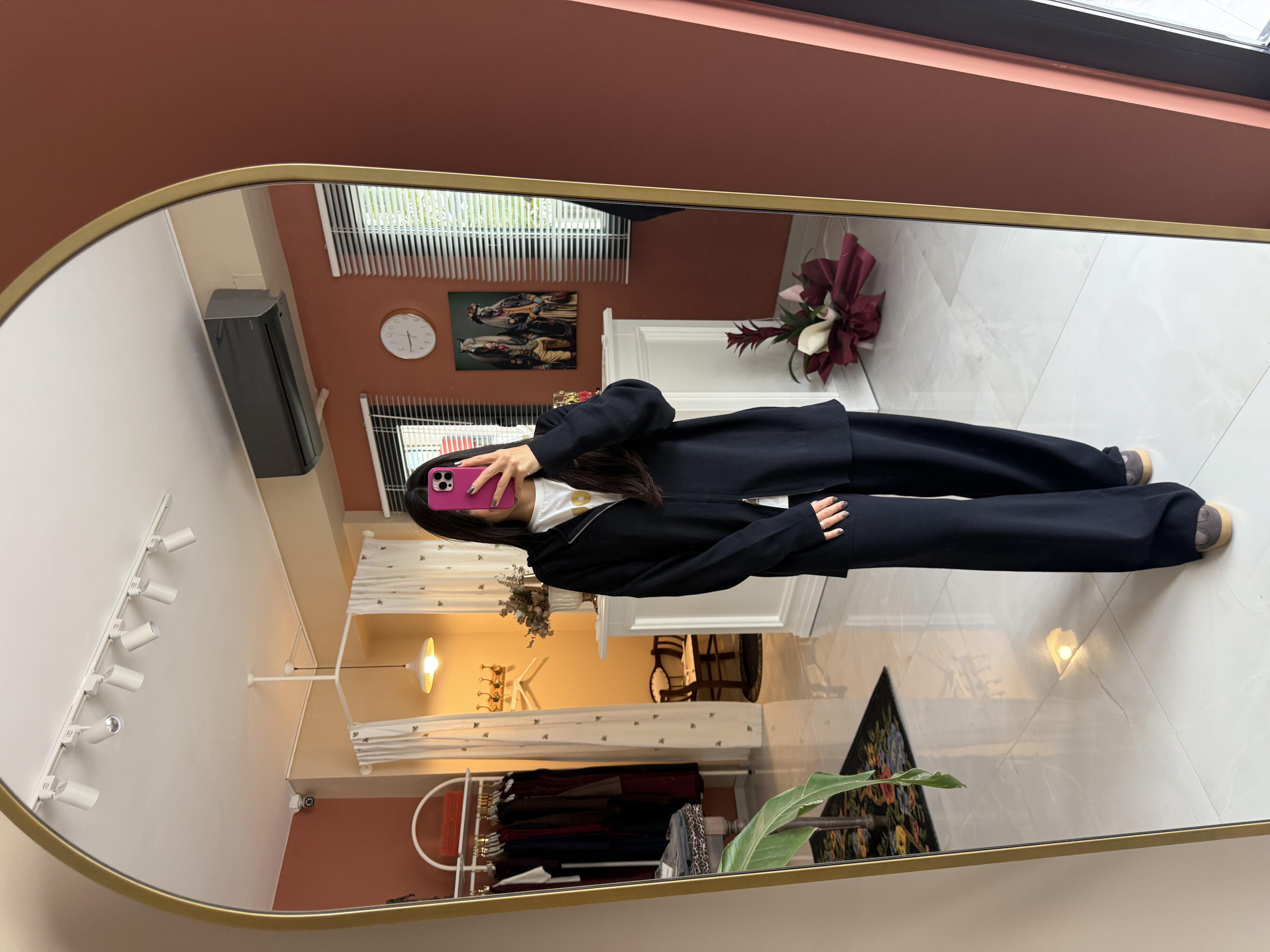 Çift Fermuarlı Lacivert Triko Takım