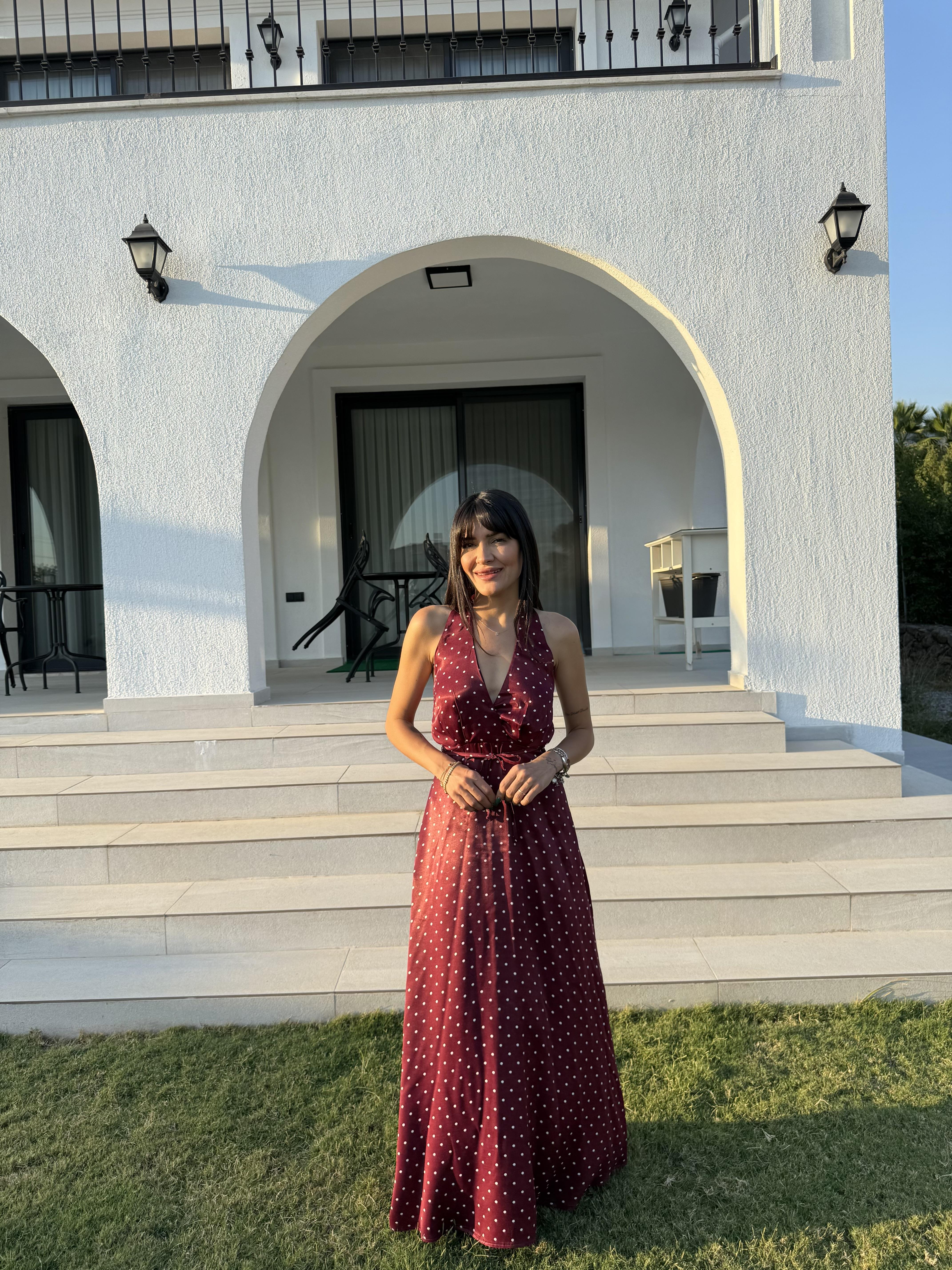 Dalya Puantiyeli Elbise - Bordo