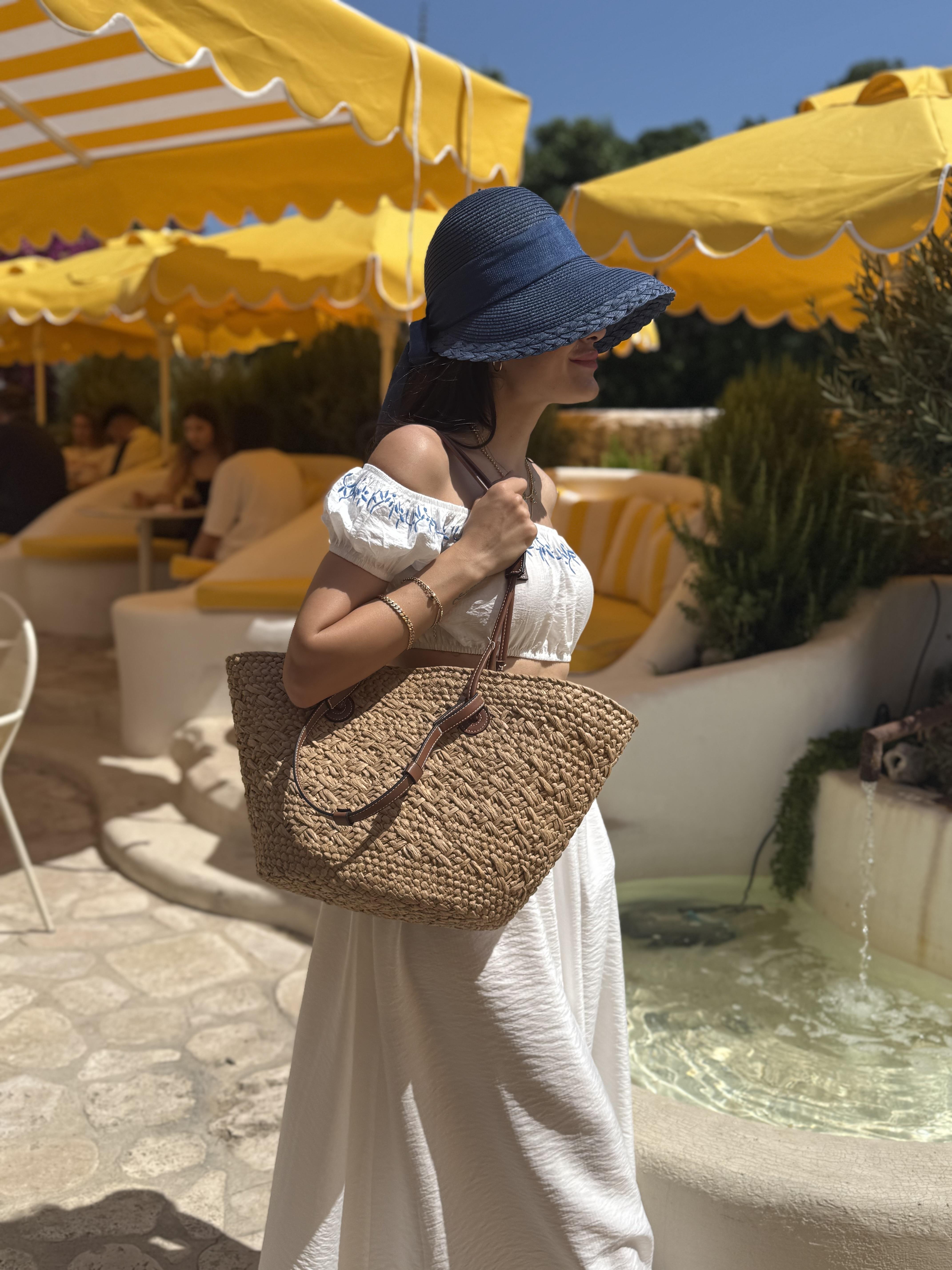 Deri Askılı Keseli Hasır Çanta _ Camel