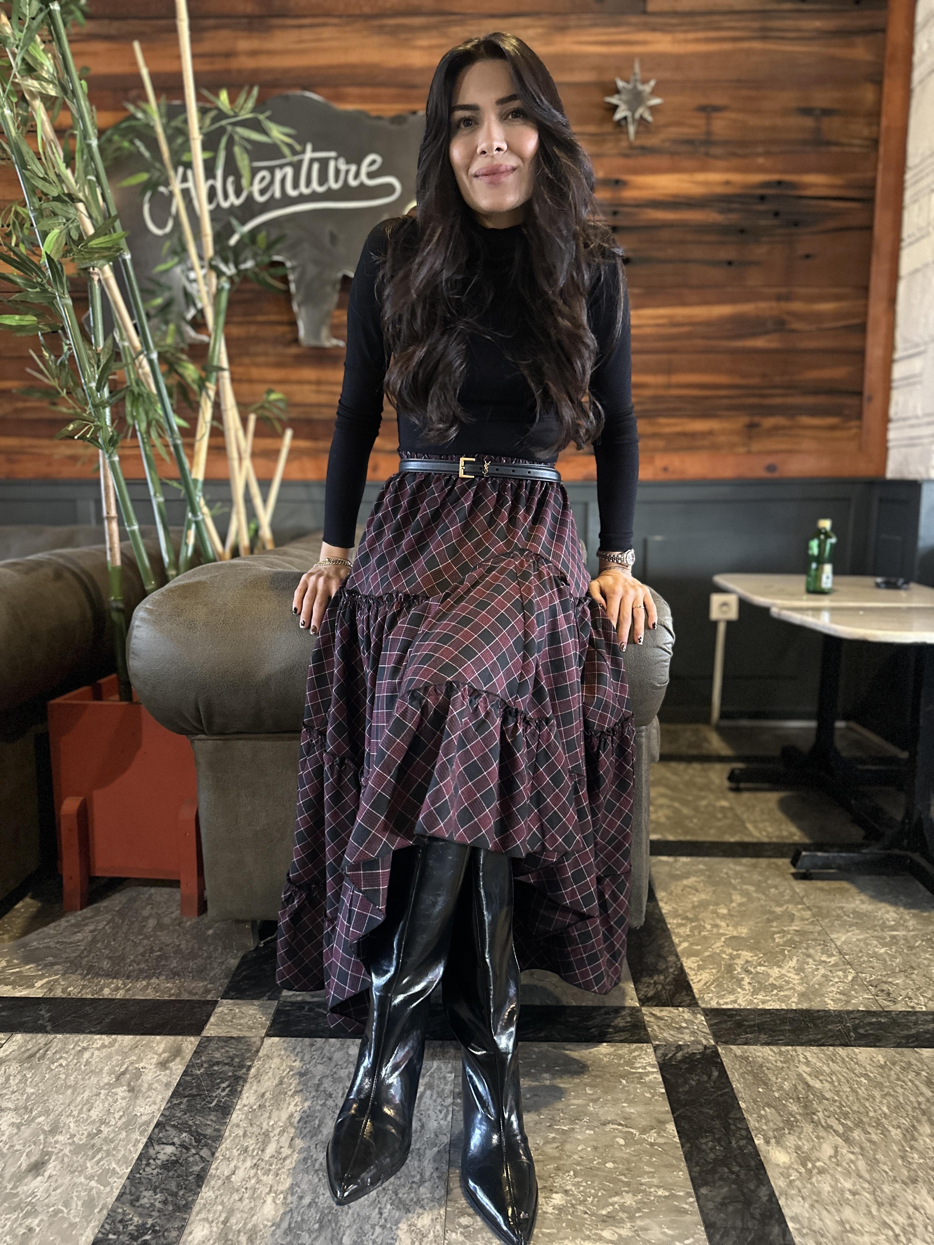 Ekose Desenli Asimetrik Etek