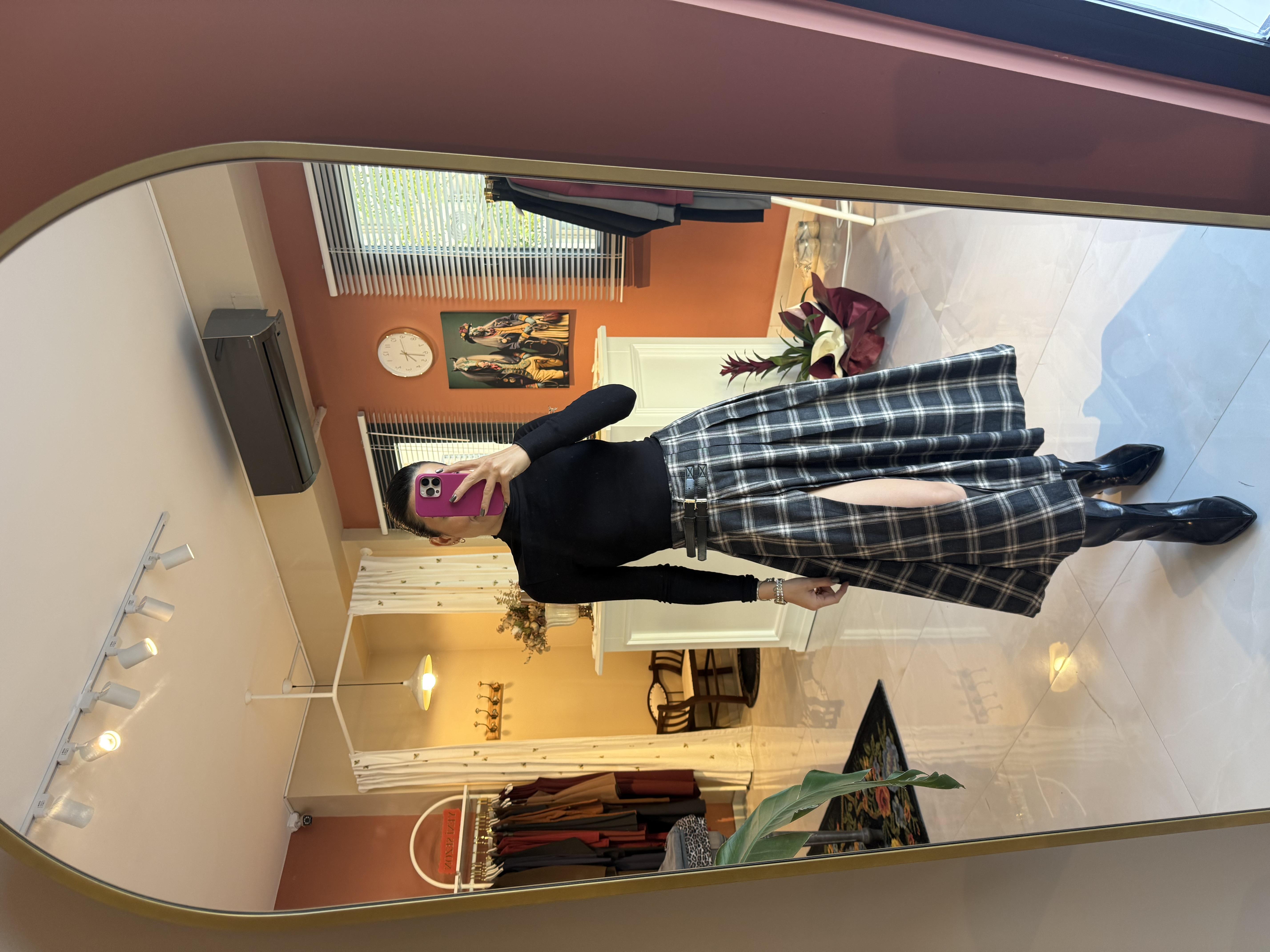 Ekoseli Yırtmaçlı Antrasit Etek