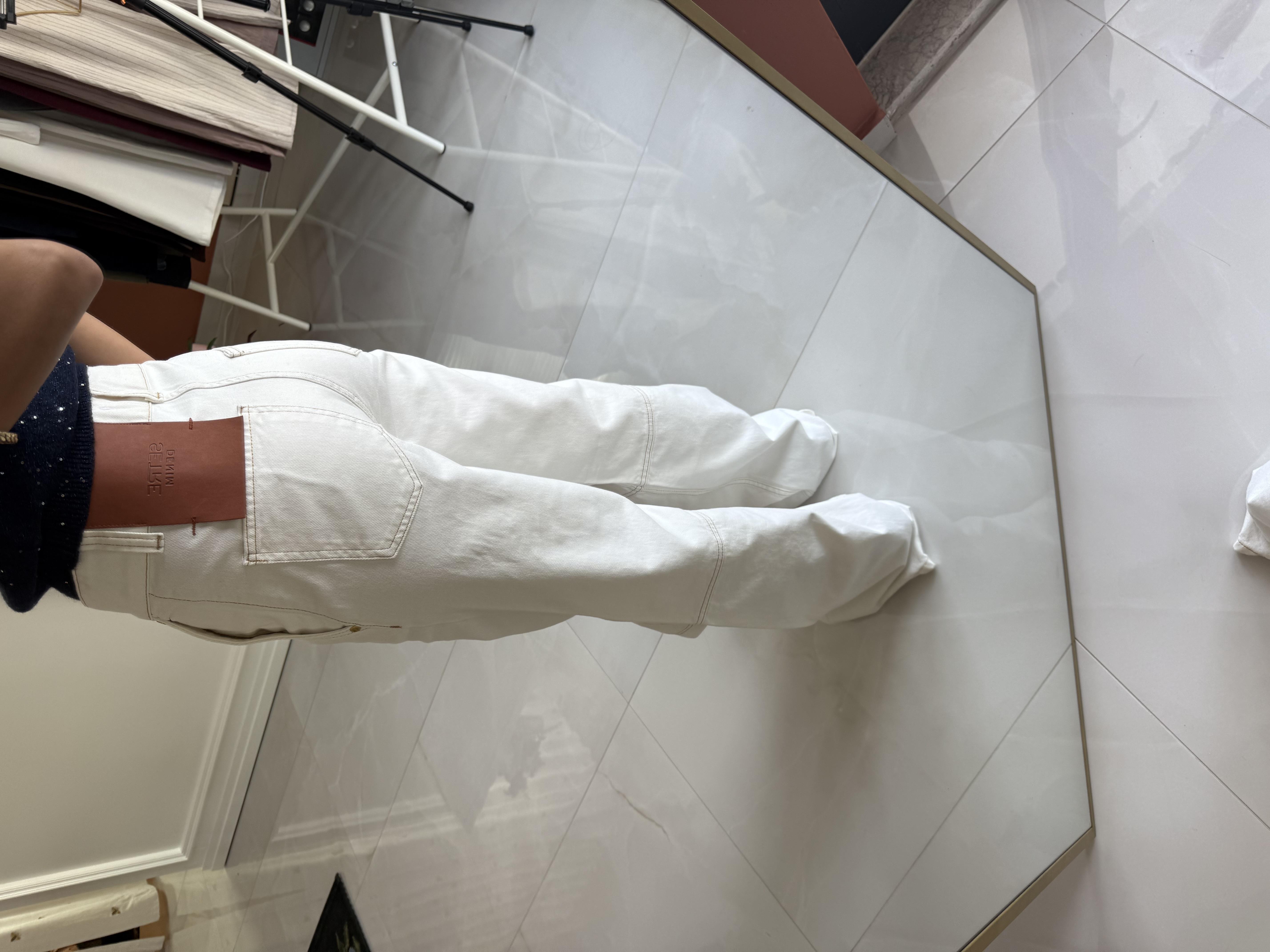 Ekru Dizden Dikiş Detaylı Yüksek Bel Kot Pantolon · 7
