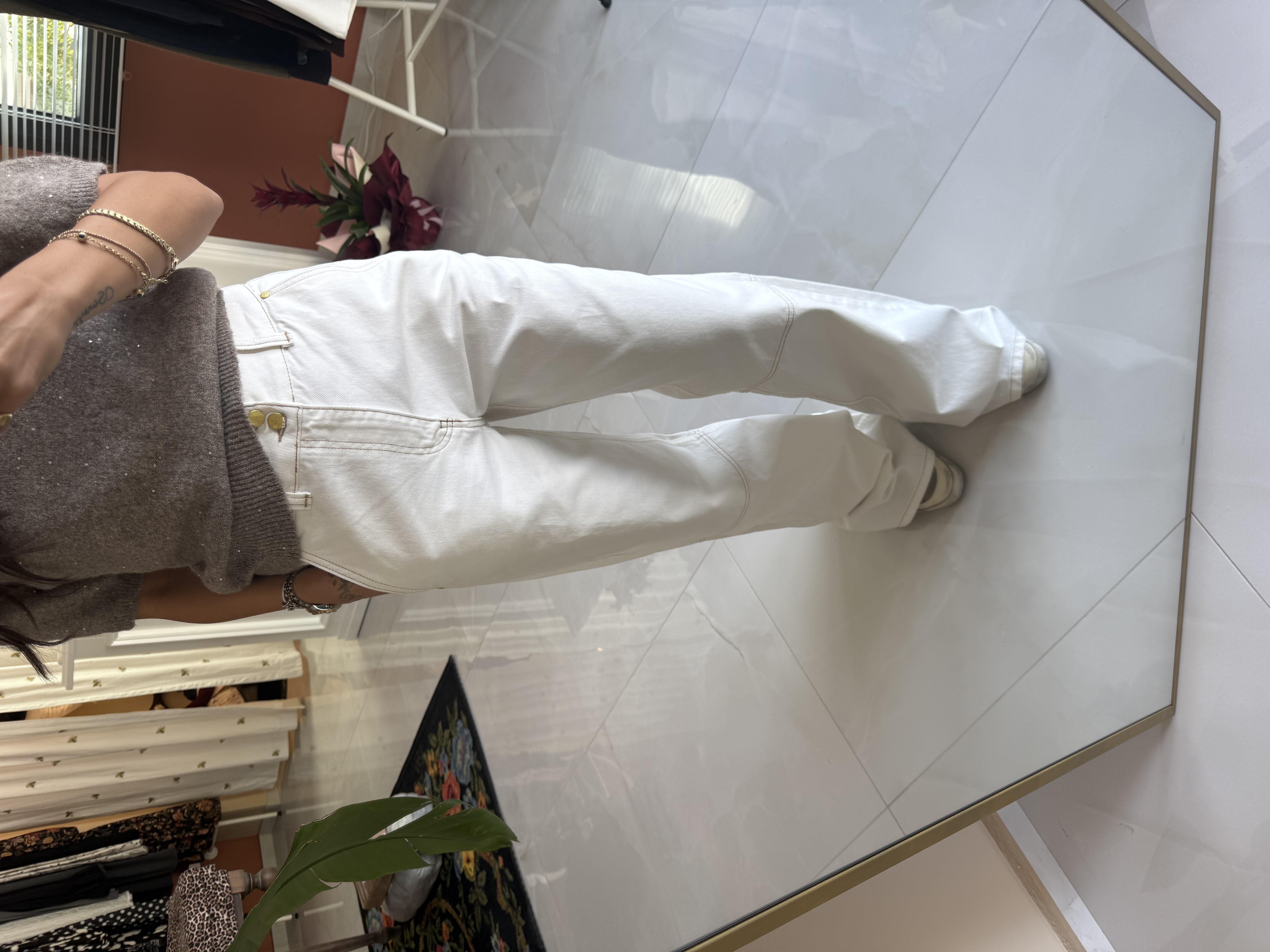 Ekru Dizden Dikiş Detaylı Yüksek Bel Kot Pantolon · 5