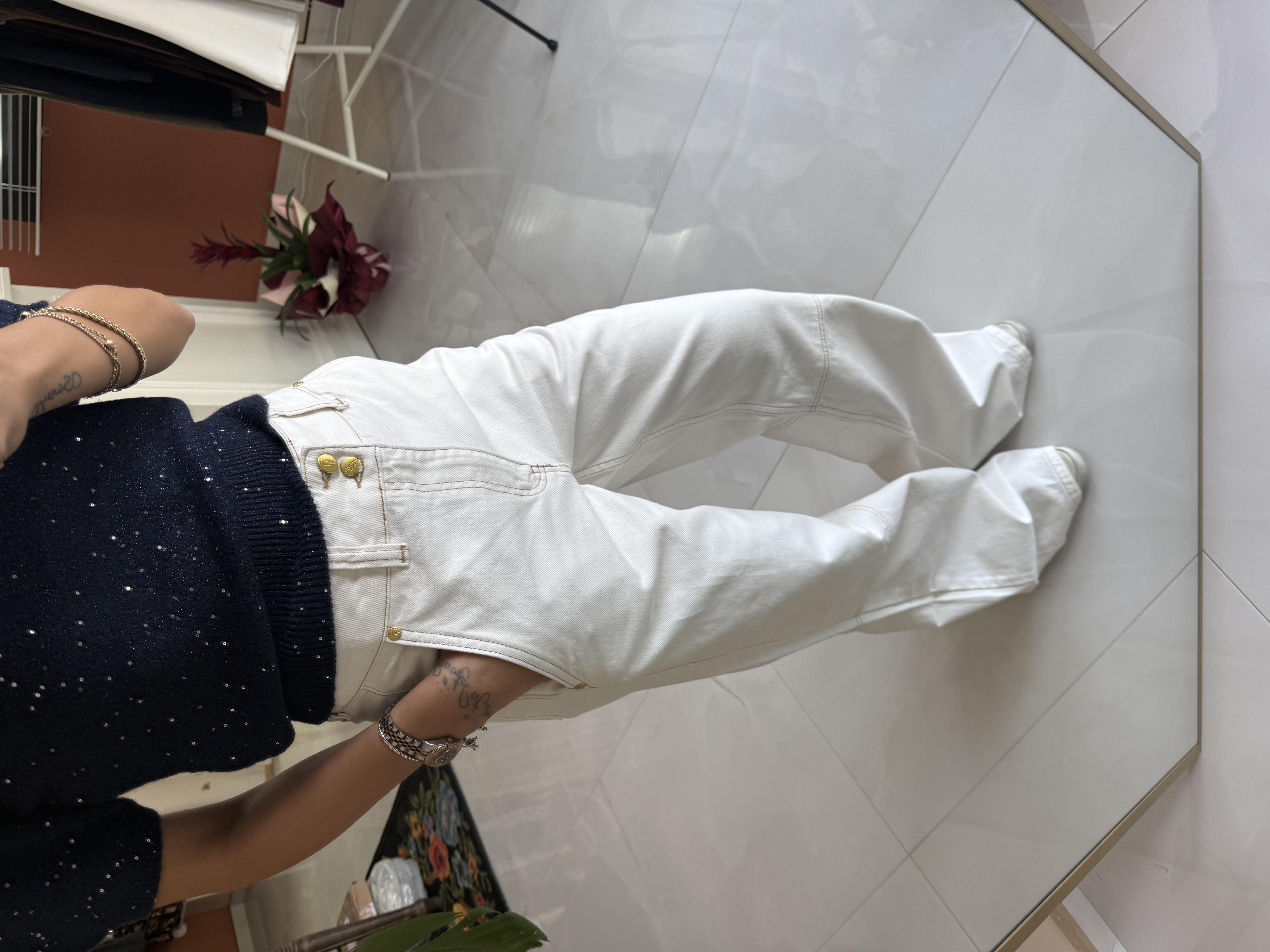 Ekru Dizden Dikiş Detaylı Yüksek Bel Kot Pantolon · 4