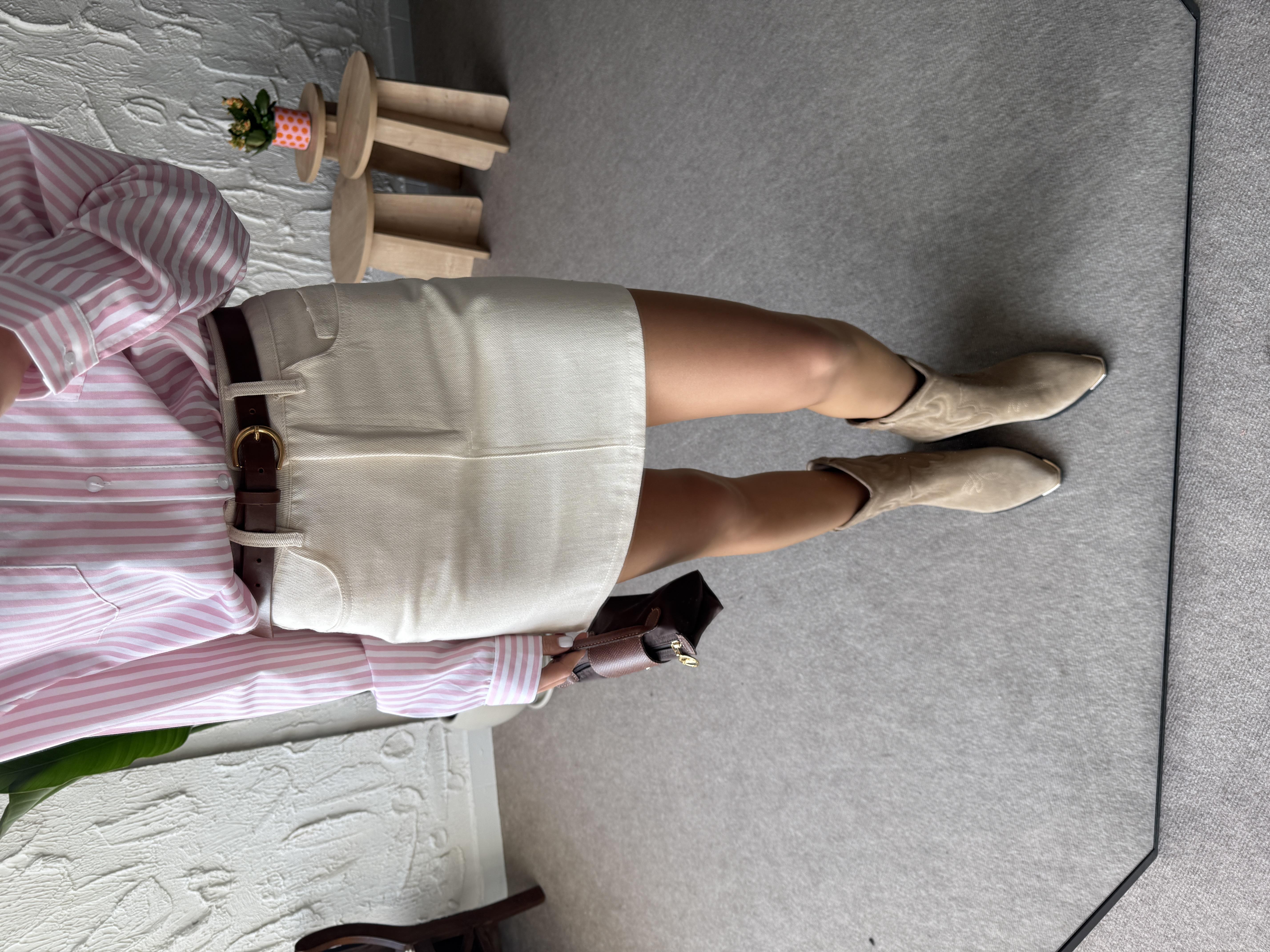 Ekru Mini Gabardin Etek · 3