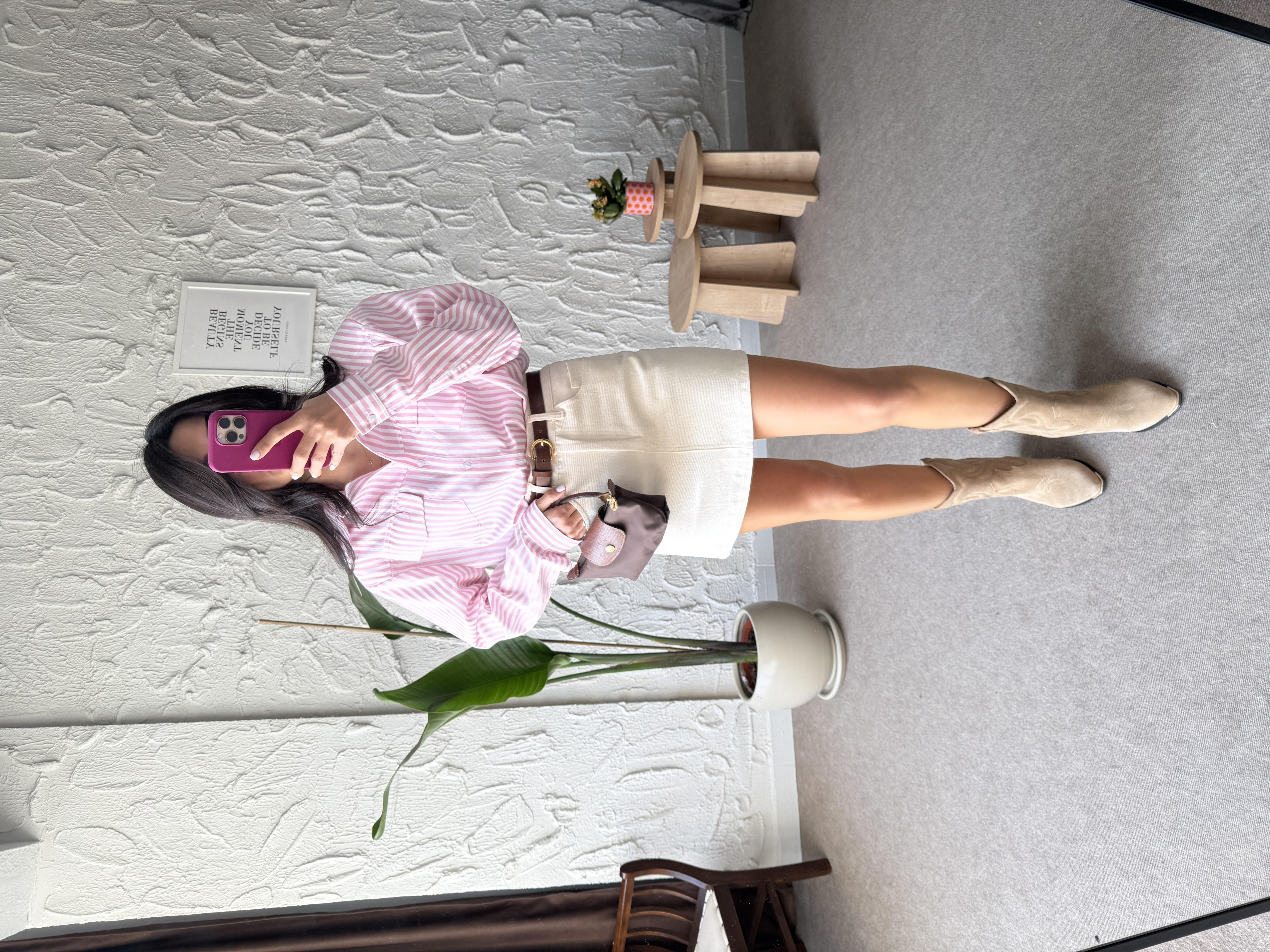 Ekru Mini Gabardin Etek