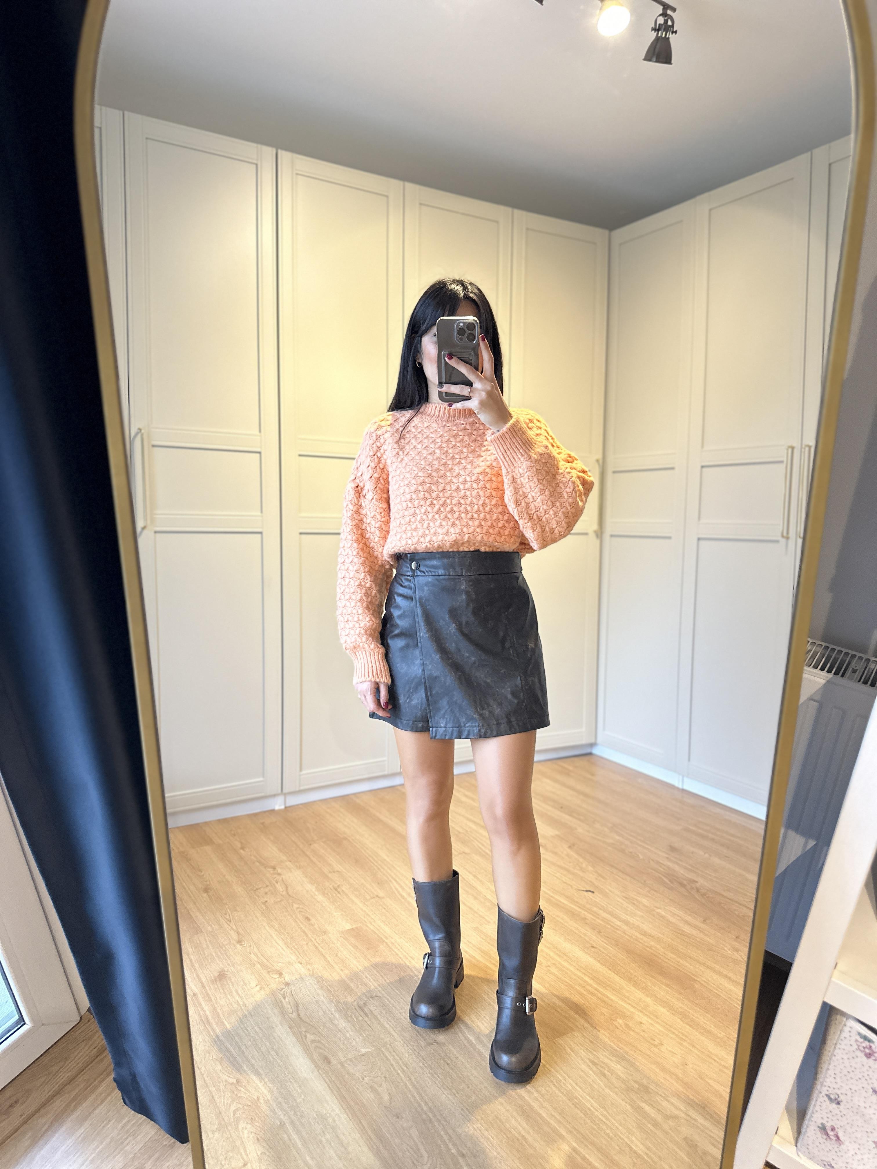 Eskitmeli Kahve Deri Şort Etek