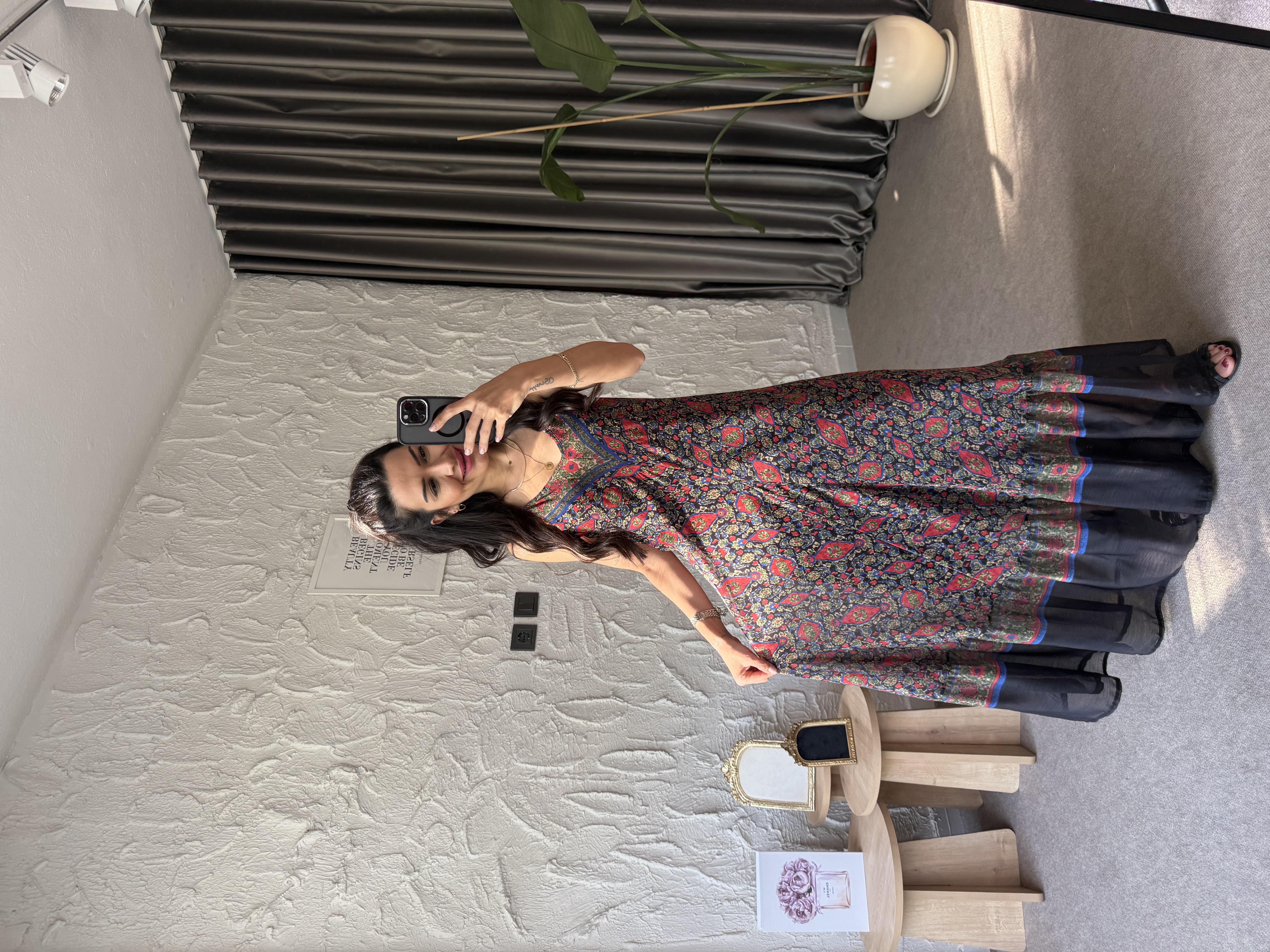 Etnik Desen Şifon Elbise