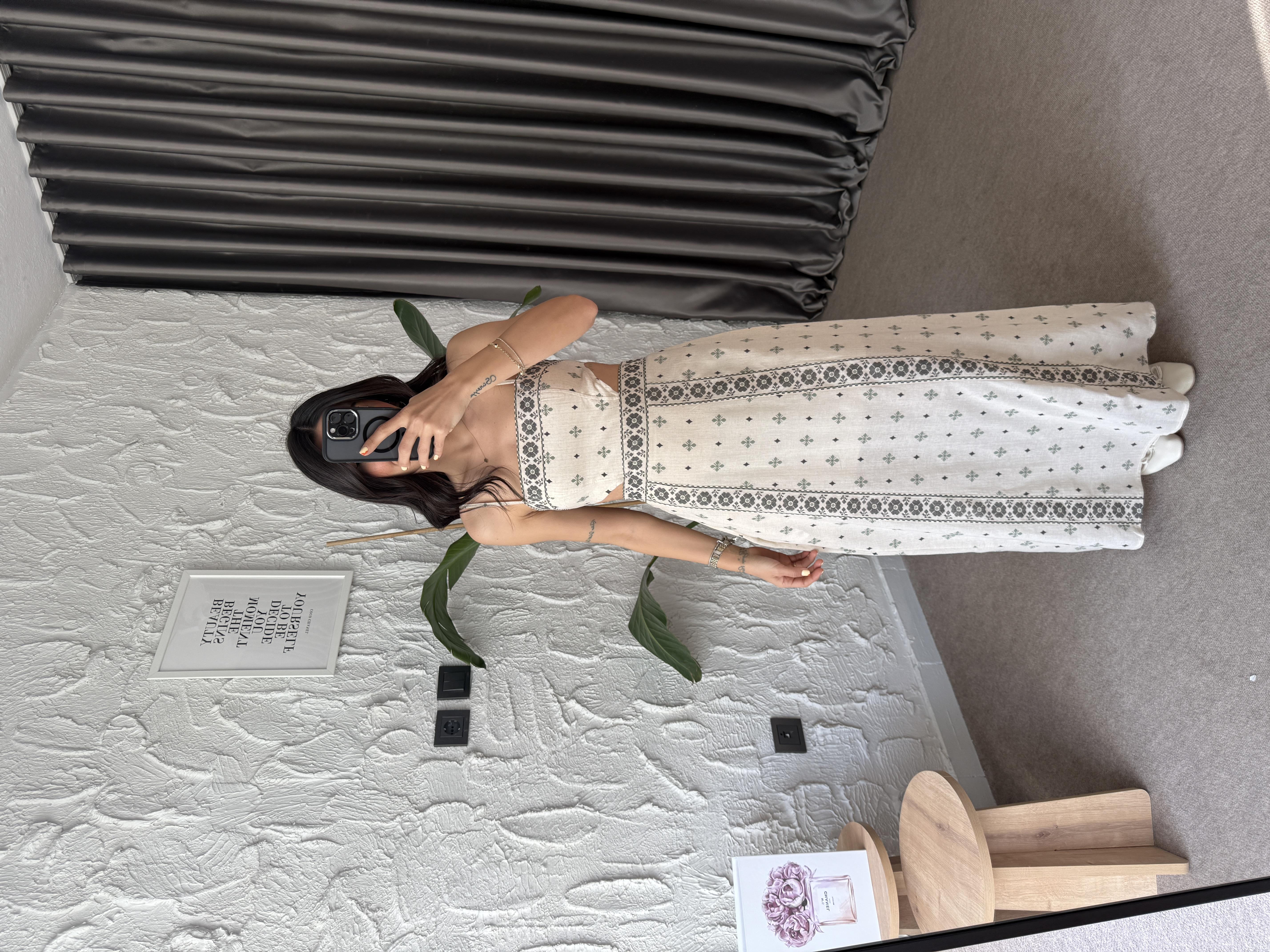 Etnik Desenli Cut Out Midi Elbise